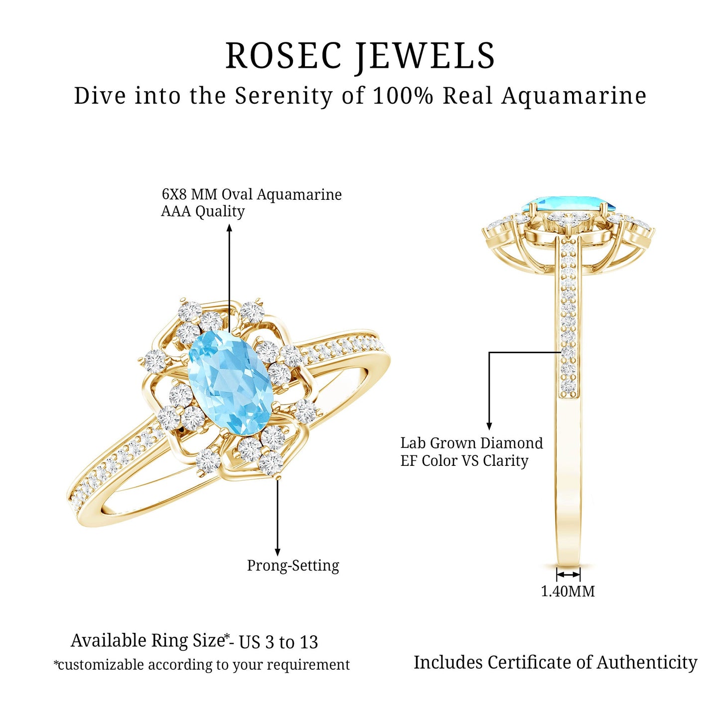 Real Vintage Aquamarine and Diamond Engagement Ring with Certificate