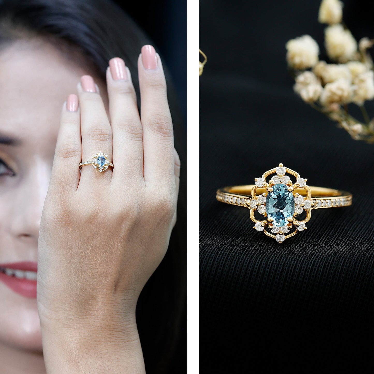 Real Vintage Aquamarine and Diamond Engagement Ring with Certificate