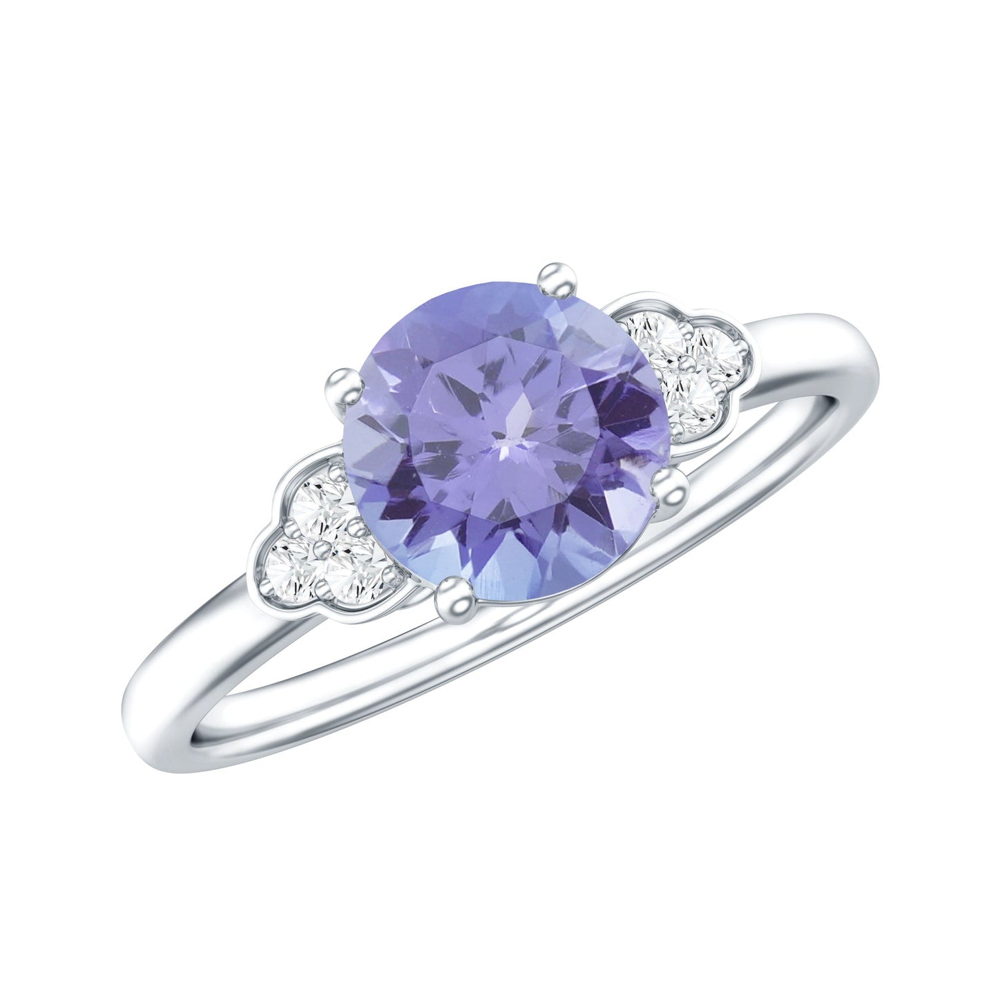 Natural Tanzanite Engagement Ring with Trio of Diamond