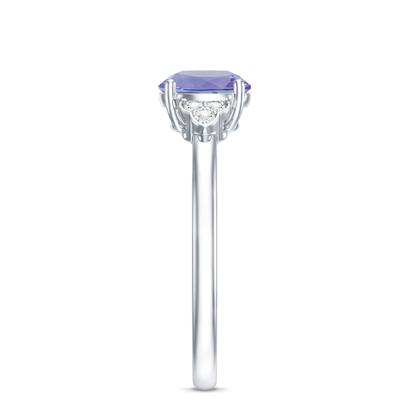 Natural Tanzanite Engagement Ring with Trio of Diamond