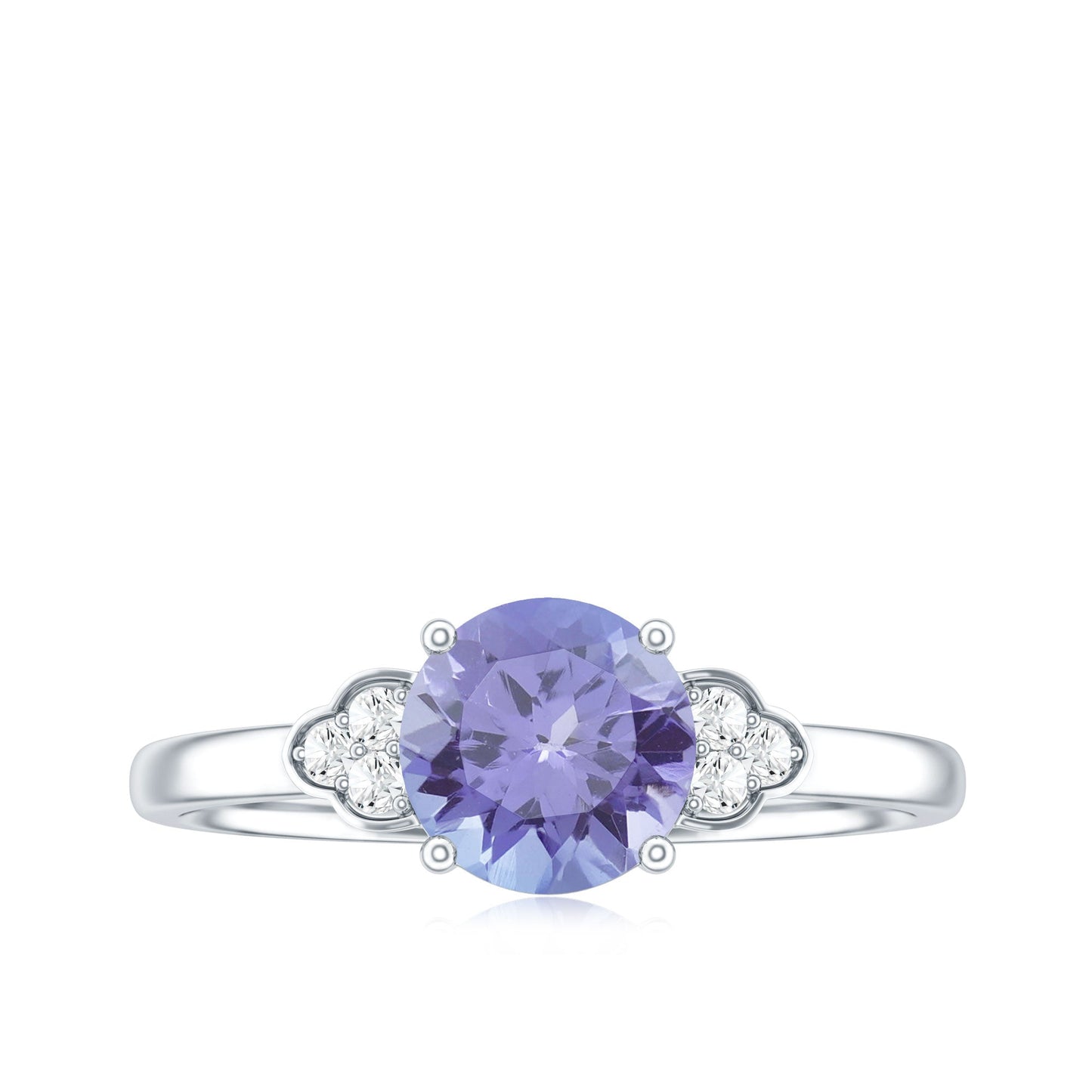 Natural Tanzanite Engagement Ring with Trio of Diamond