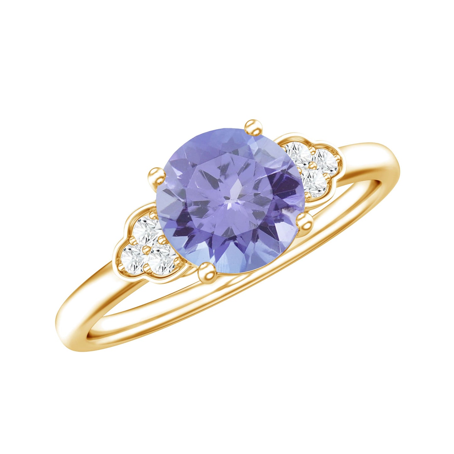 Natural Tanzanite Engagement Ring with Trio of Diamond
