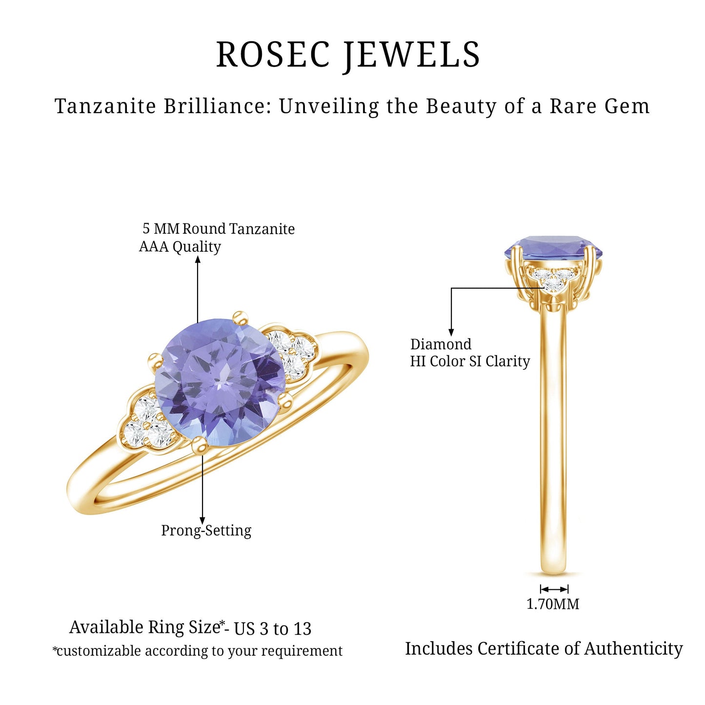 Natural Tanzanite Engagement Ring with Trio of Diamond