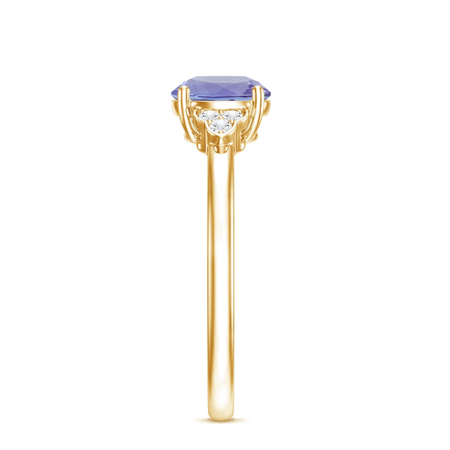 Natural Tanzanite Engagement Ring with Trio of Diamond