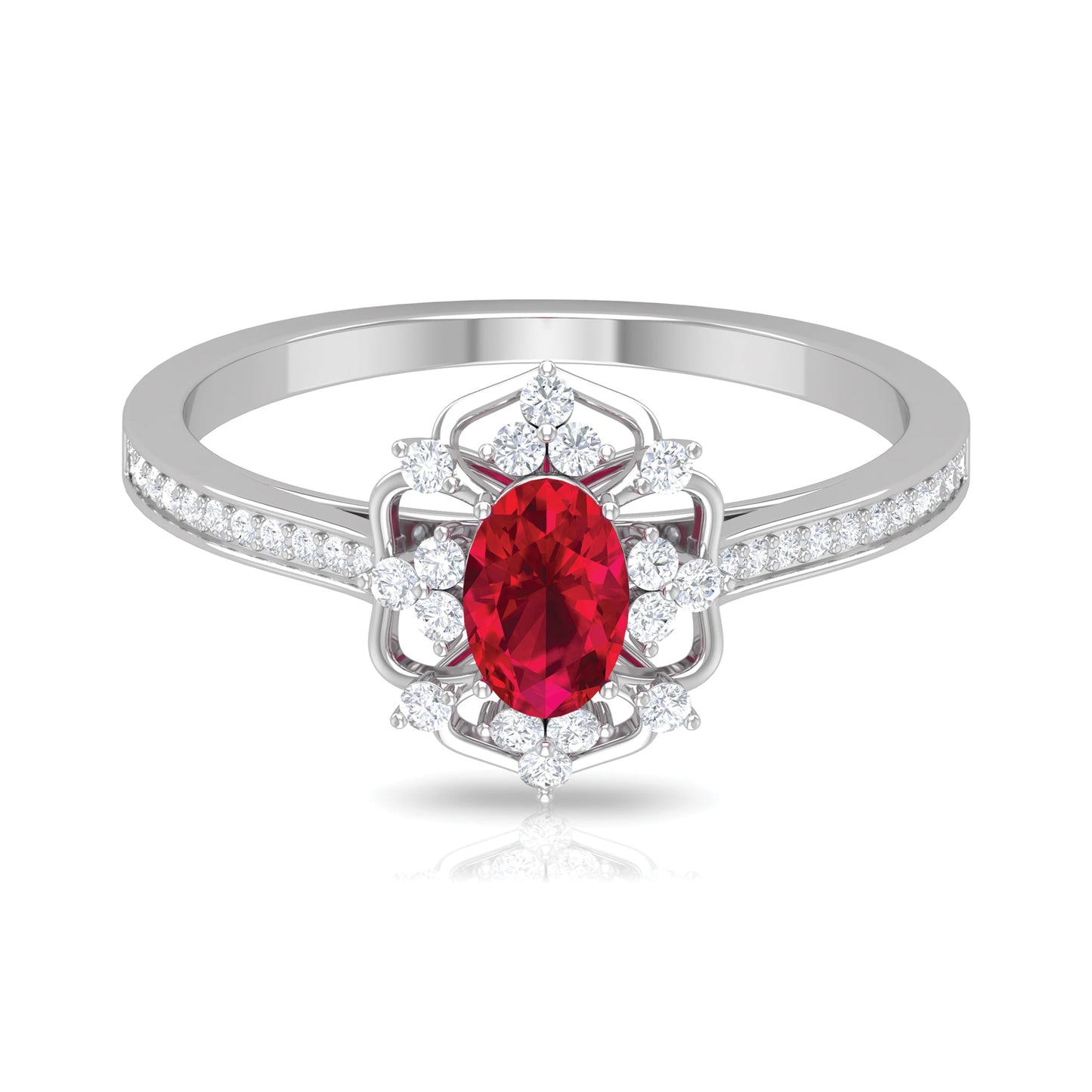Vintage Style 0.6 Carat Ruby Oval Engagement Ring with Diamond