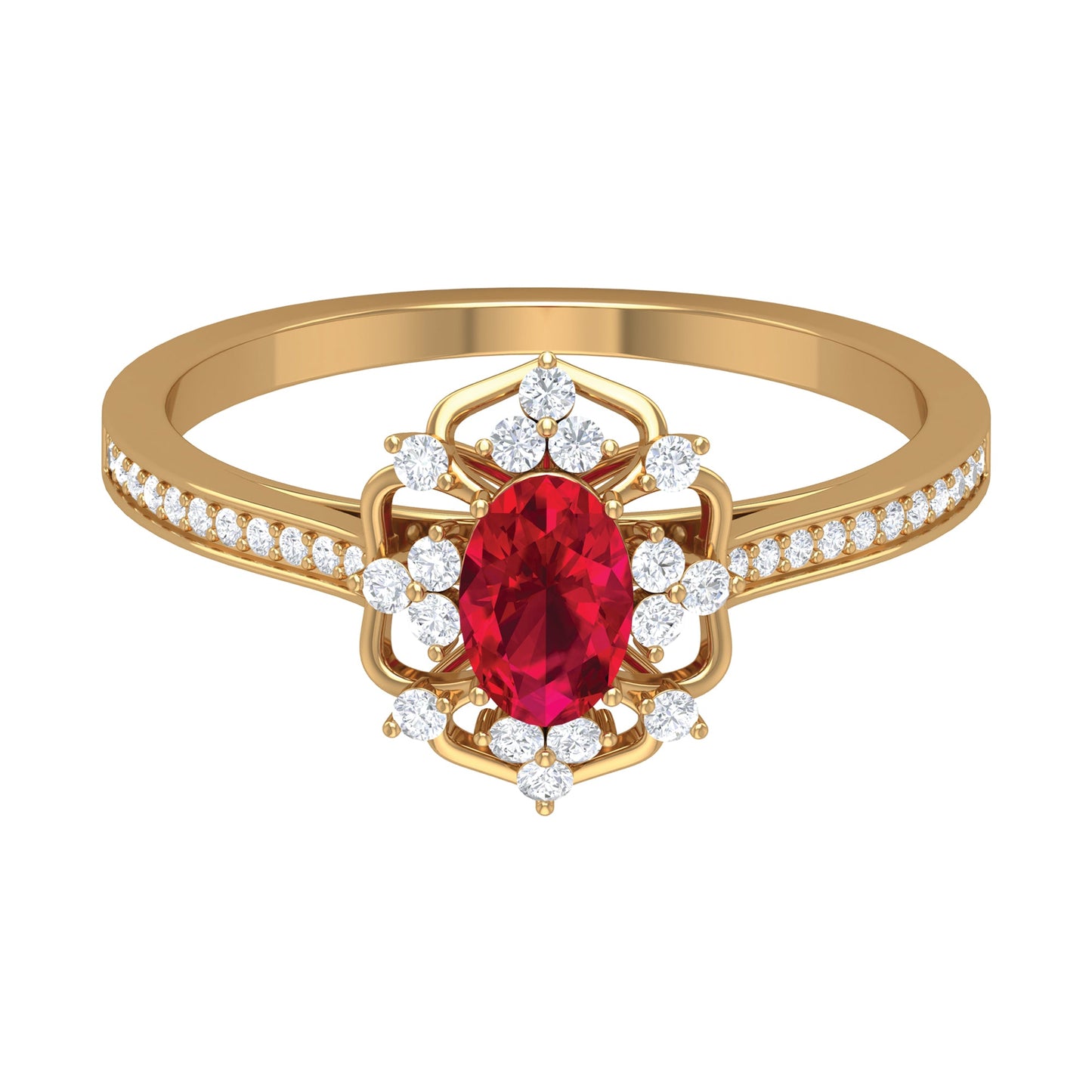 Vintage Style 0.6 Carat Ruby Oval Engagement Ring with Diamond