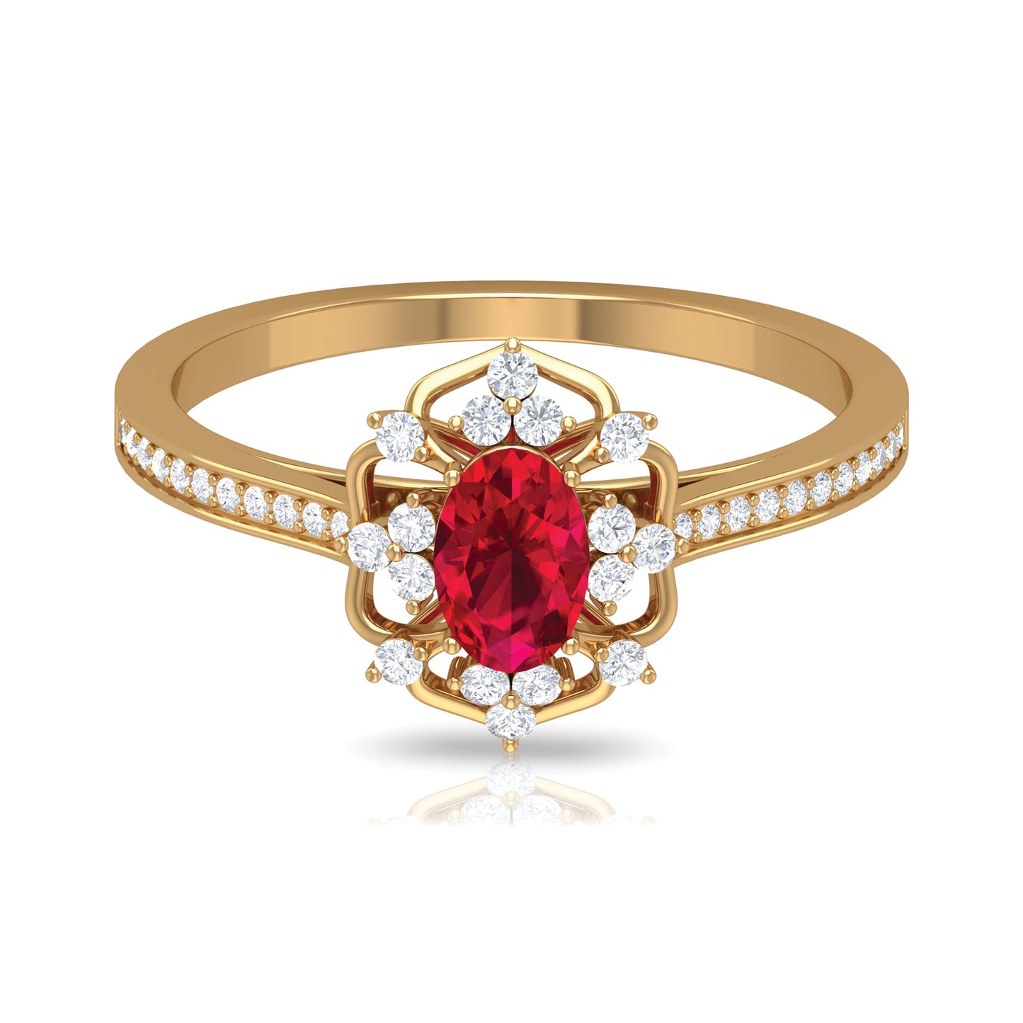 Vintage Style 0.6 Carat Ruby Oval Engagement Ring with Diamond