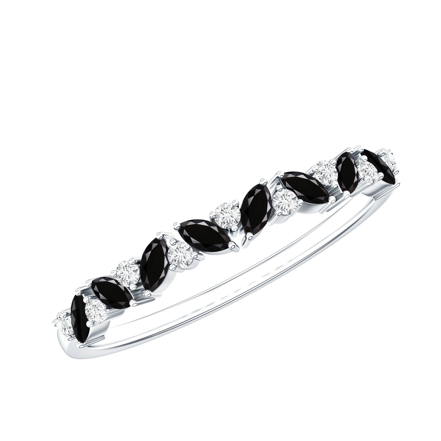 Minimalist Black Onyx and Diamond Half Eternity Ring