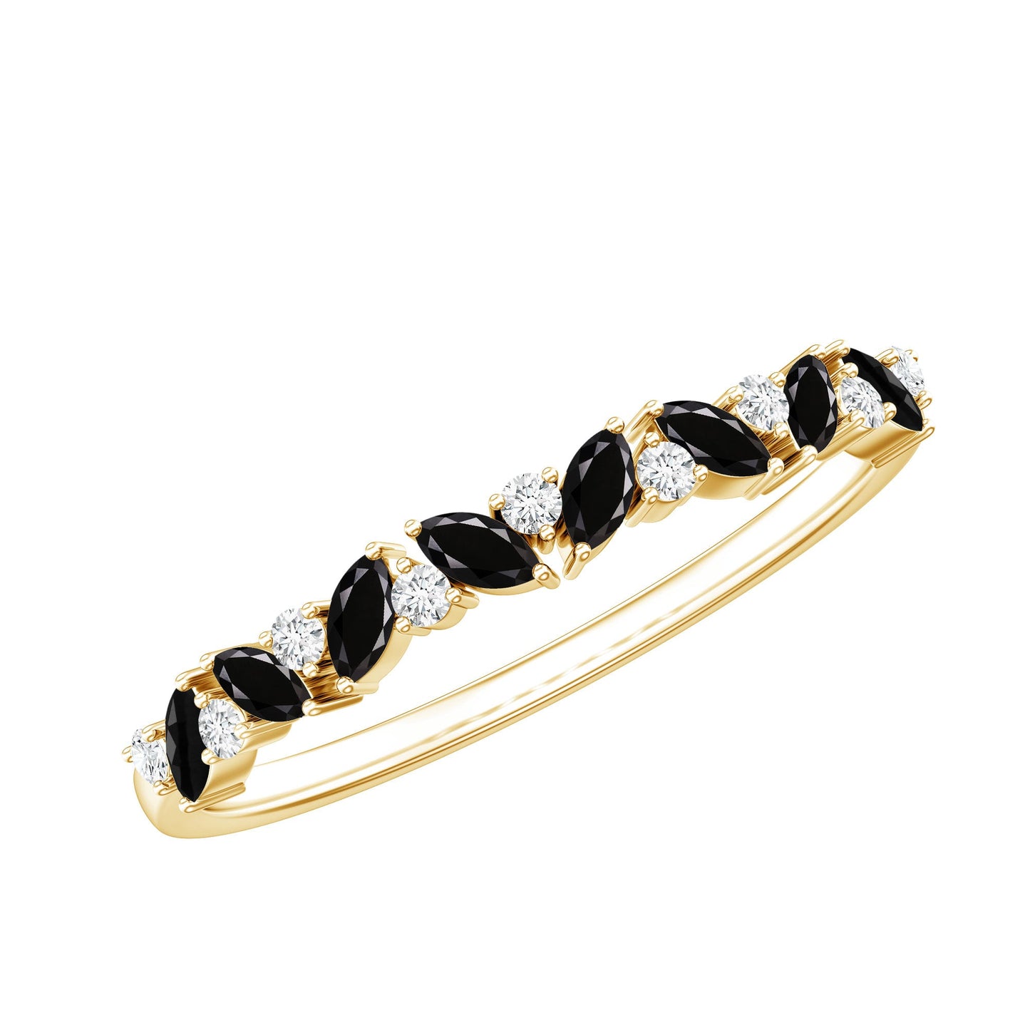 Minimalist Black Onyx and Diamond Half Eternity Ring
