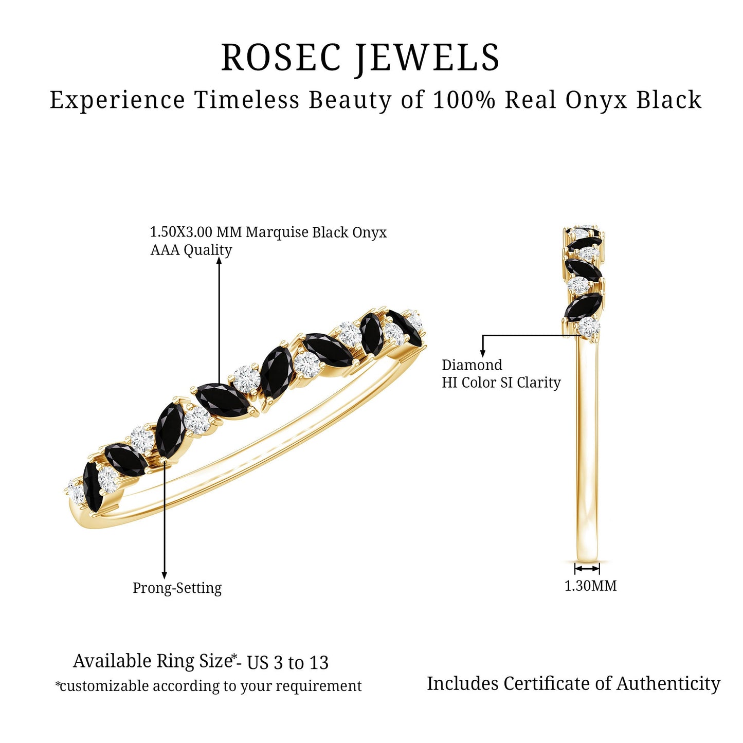 Minimalist Black Onyx and Diamond Half Eternity Ring