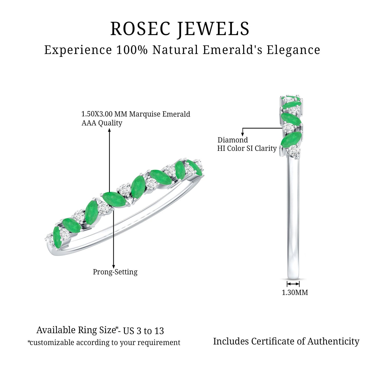 Marquise Emerald and Diamond Half Eternity Ring