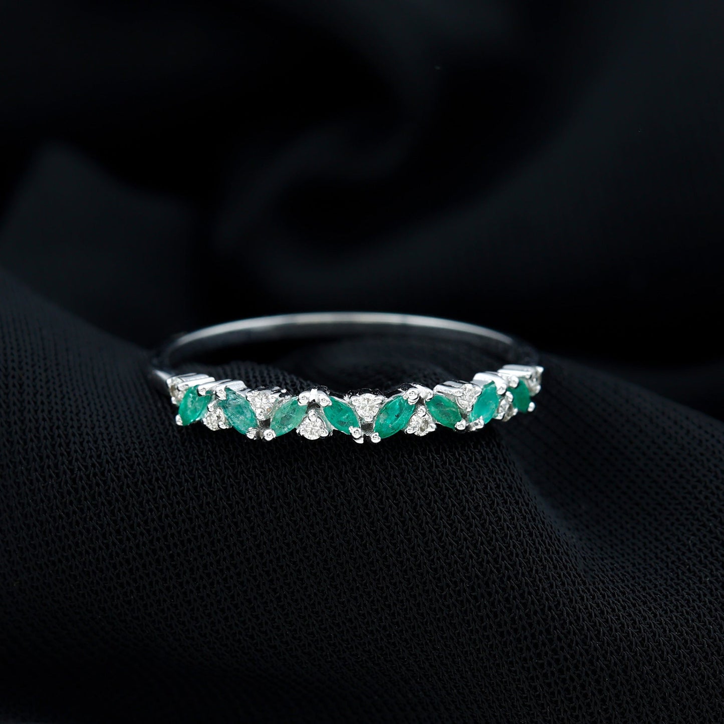 Marquise Emerald and Diamond Half Eternity Ring