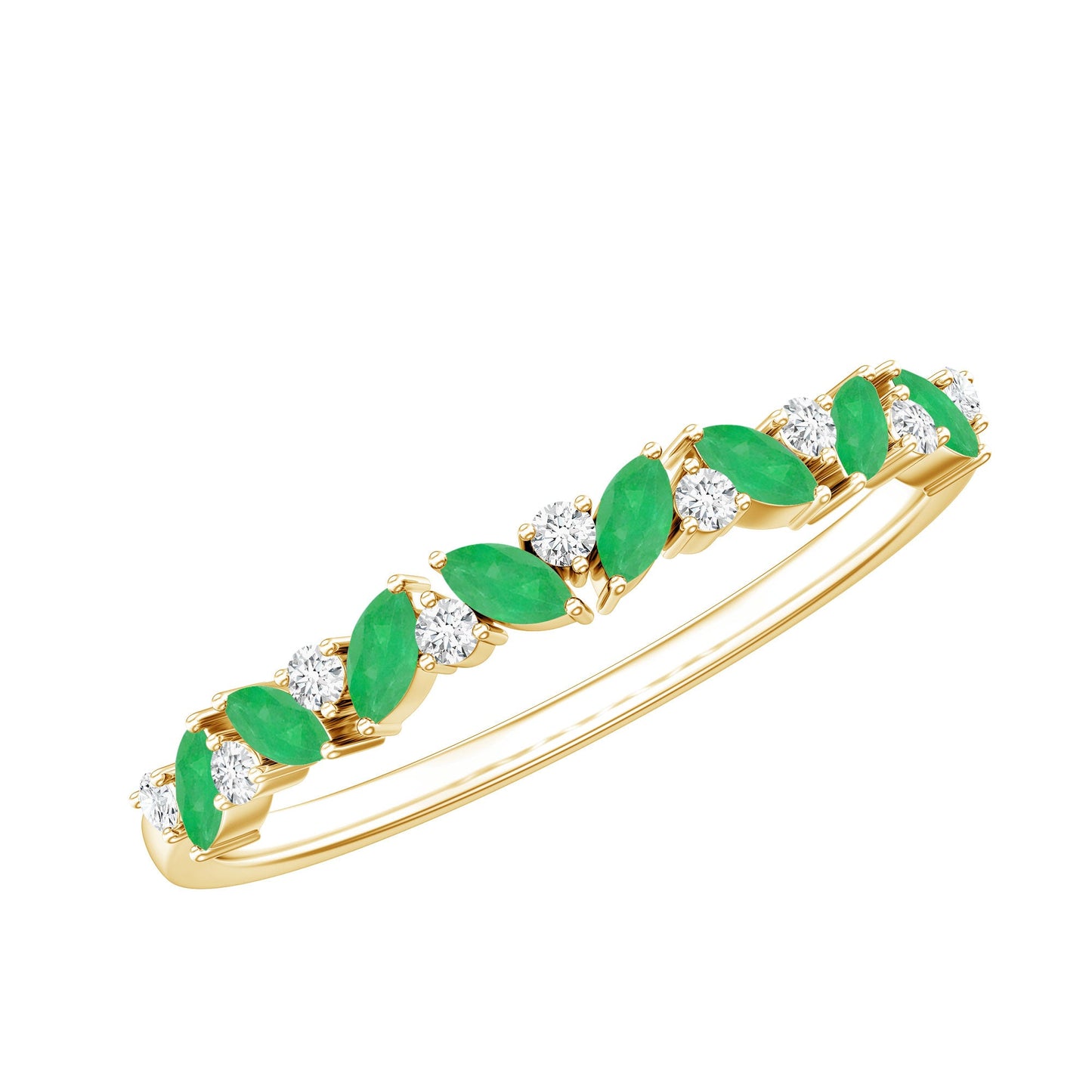 Marquise Emerald and Diamond Half Eternity Ring