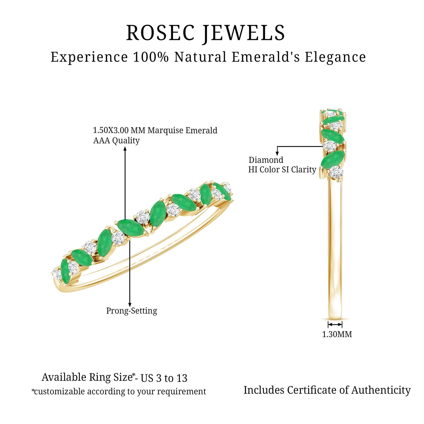 Marquise Emerald and Diamond Half Eternity Ring