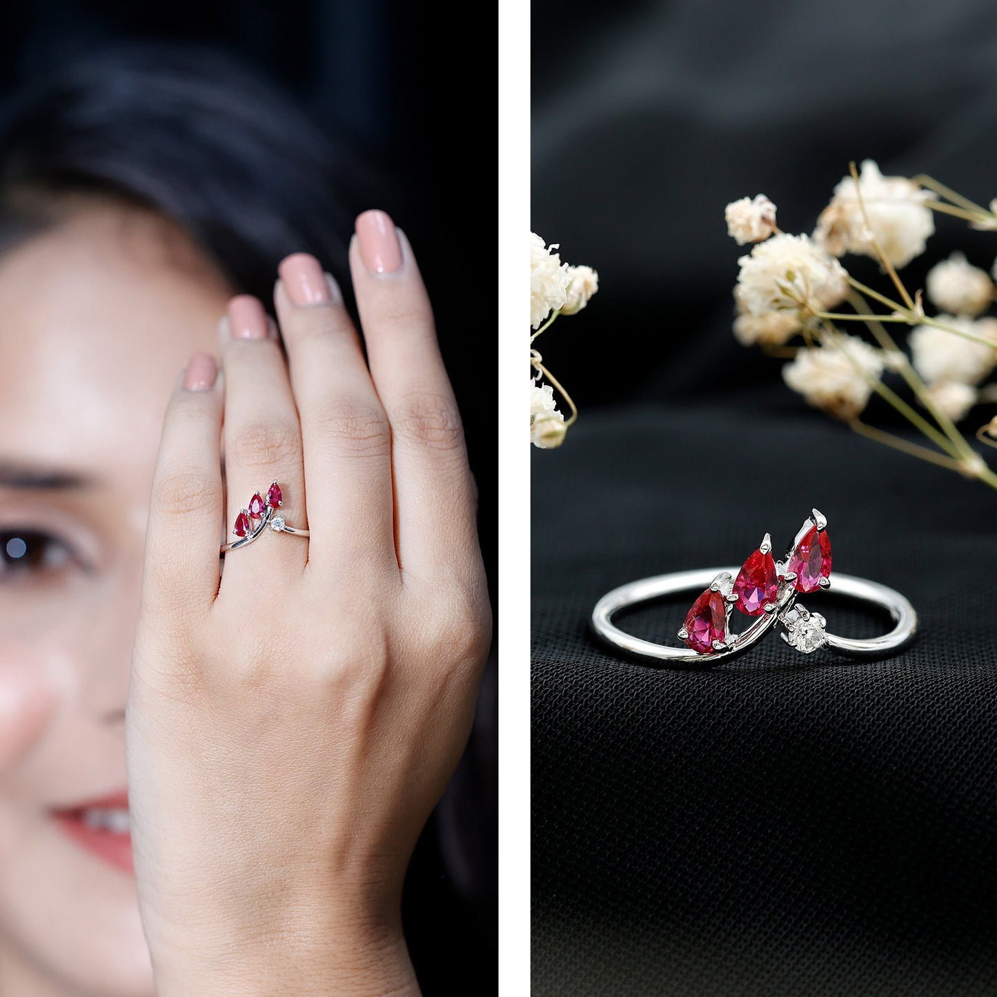 Certified Lab Grown Ruby Ring Guard with Diamond