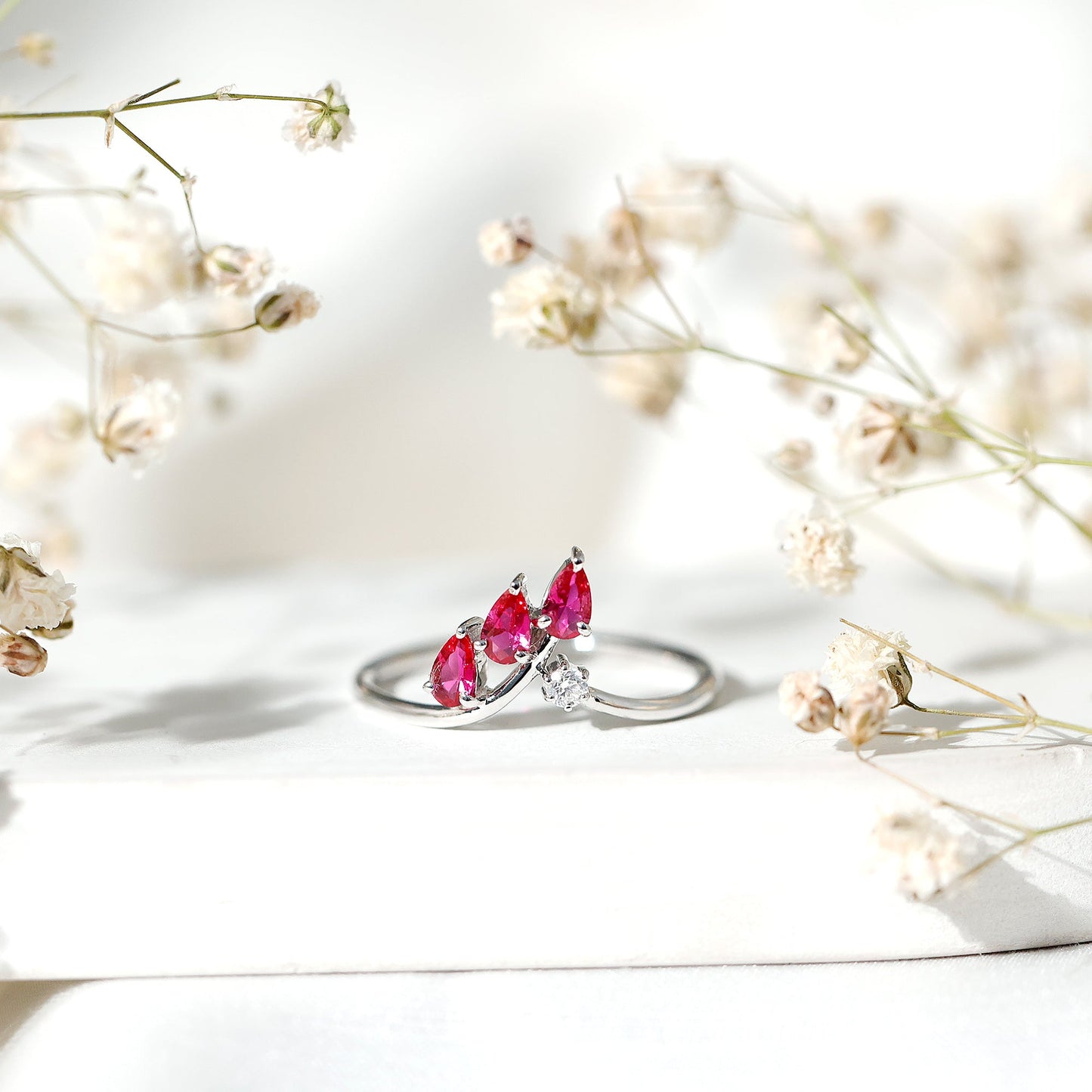 Certified Lab Grown Ruby Ring Guard with Diamond