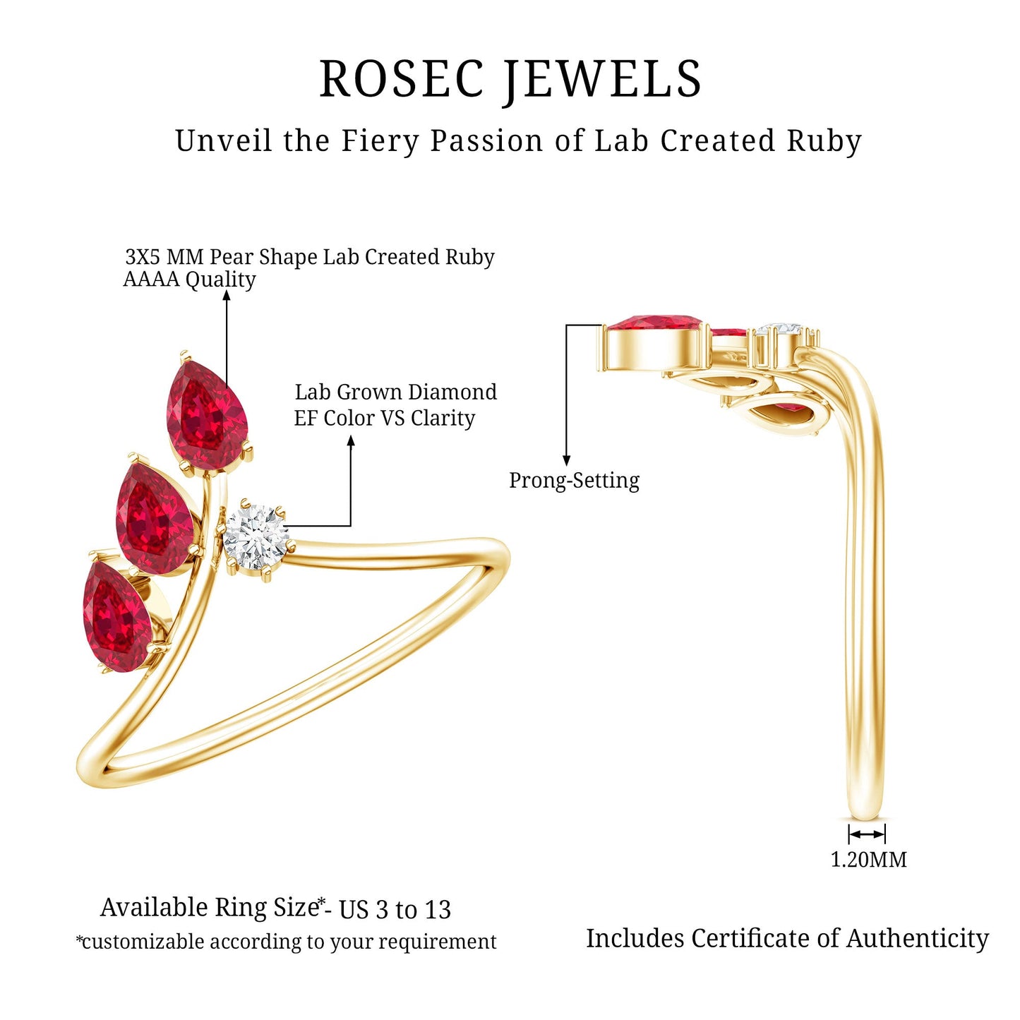Certified Lab Grown Ruby Ring Guard with Diamond