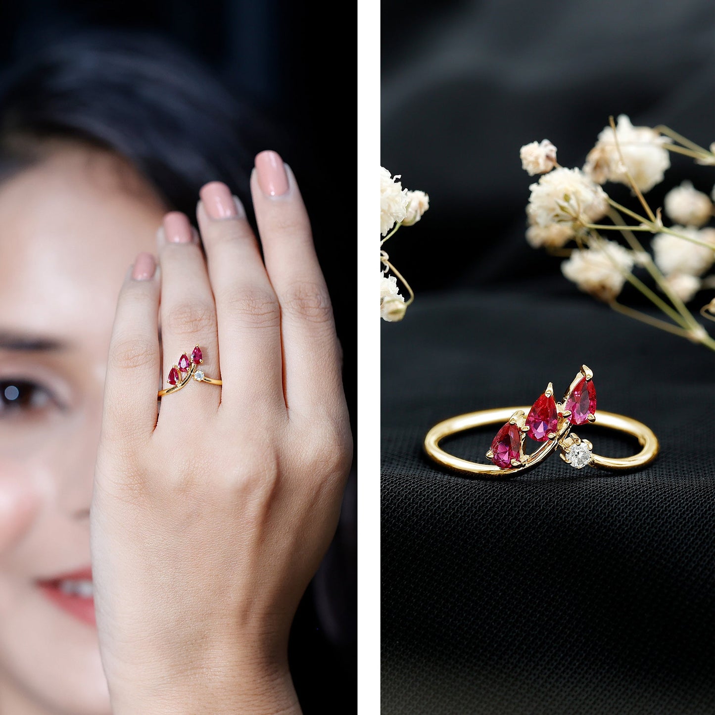 Certified Lab Grown Ruby Ring Guard with Diamond