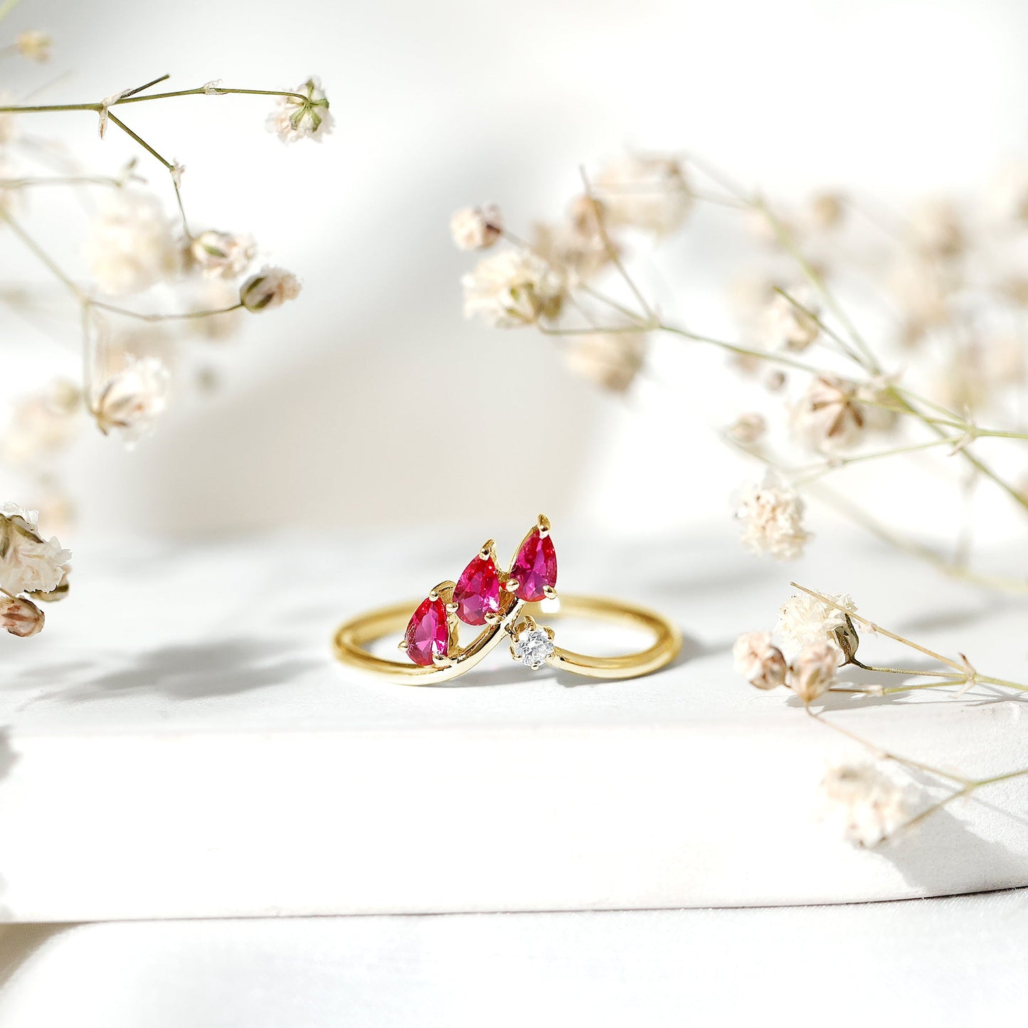 Certified Lab Grown Ruby Ring Guard with Diamond