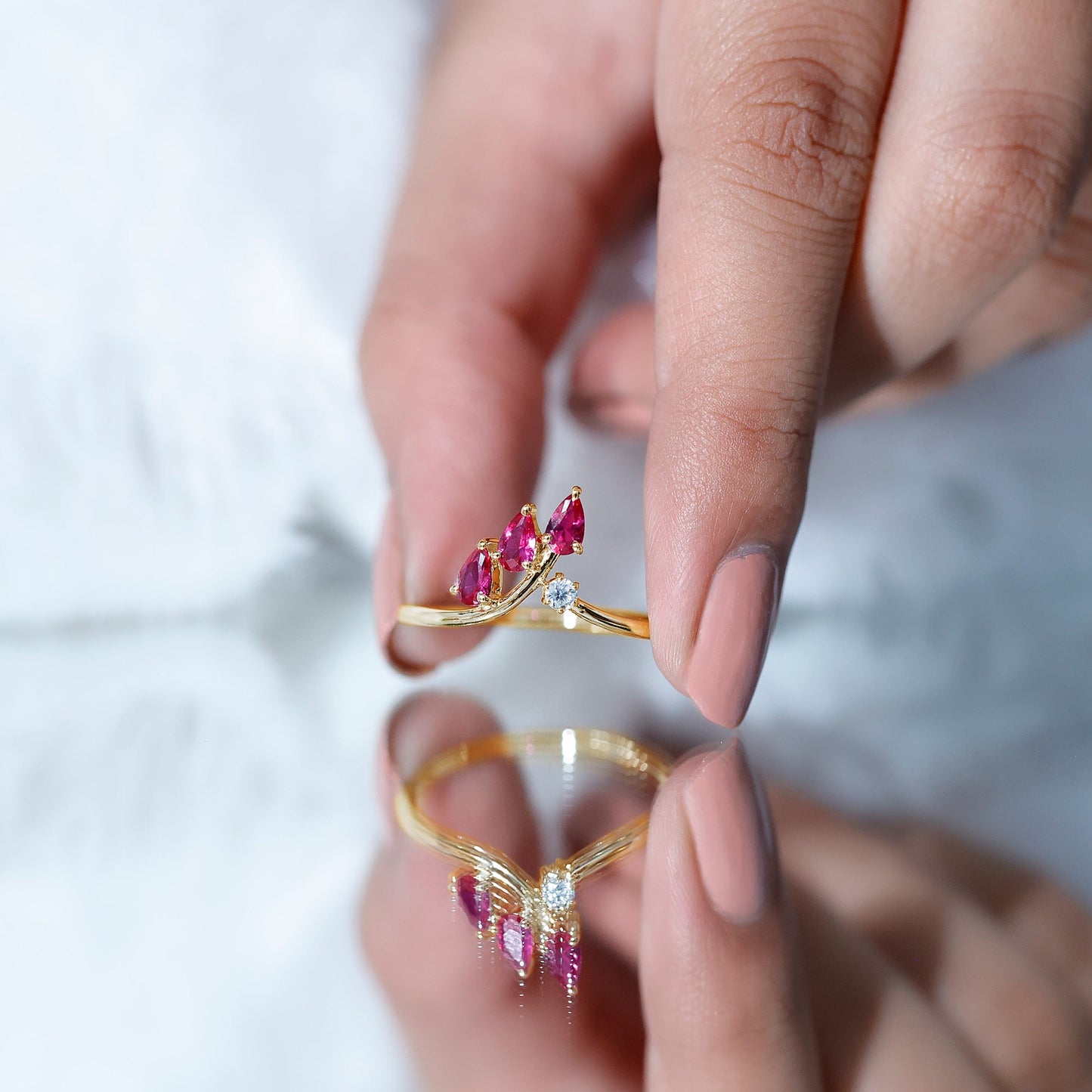 Certified Lab Grown Ruby Ring Guard with Diamond