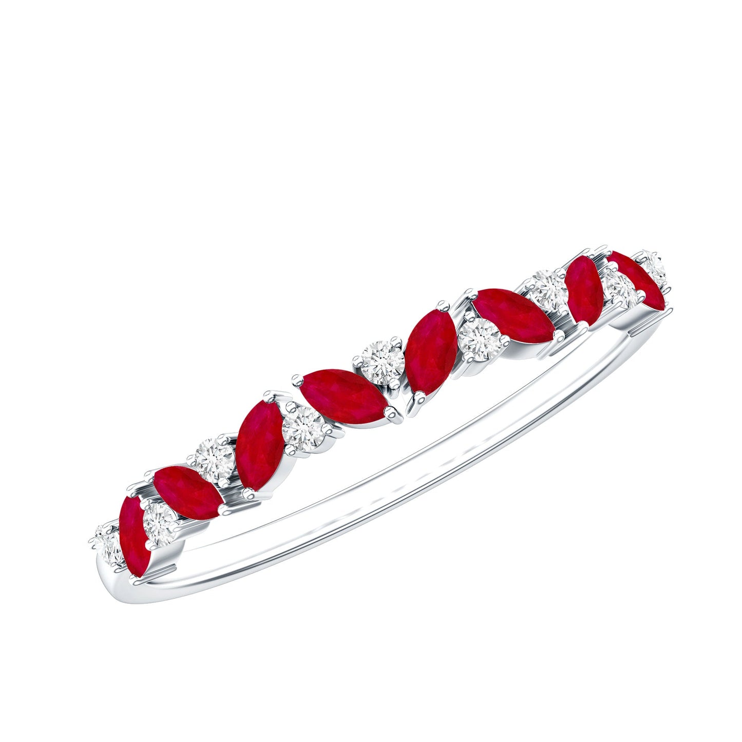 Natural Marquise Ruby Half Eternity Ring with Diamond