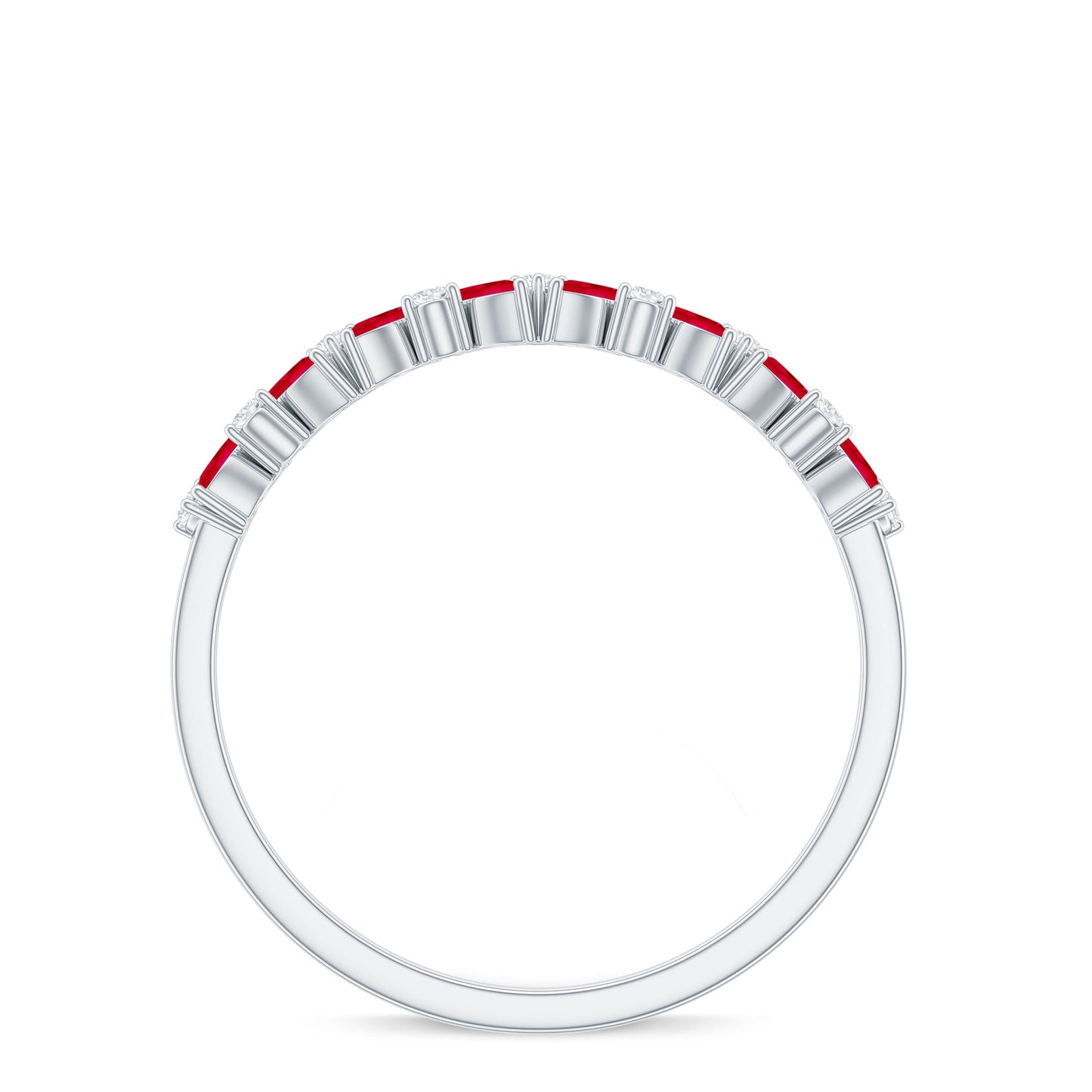 Natural Marquise Ruby Half Eternity Ring with Diamond
