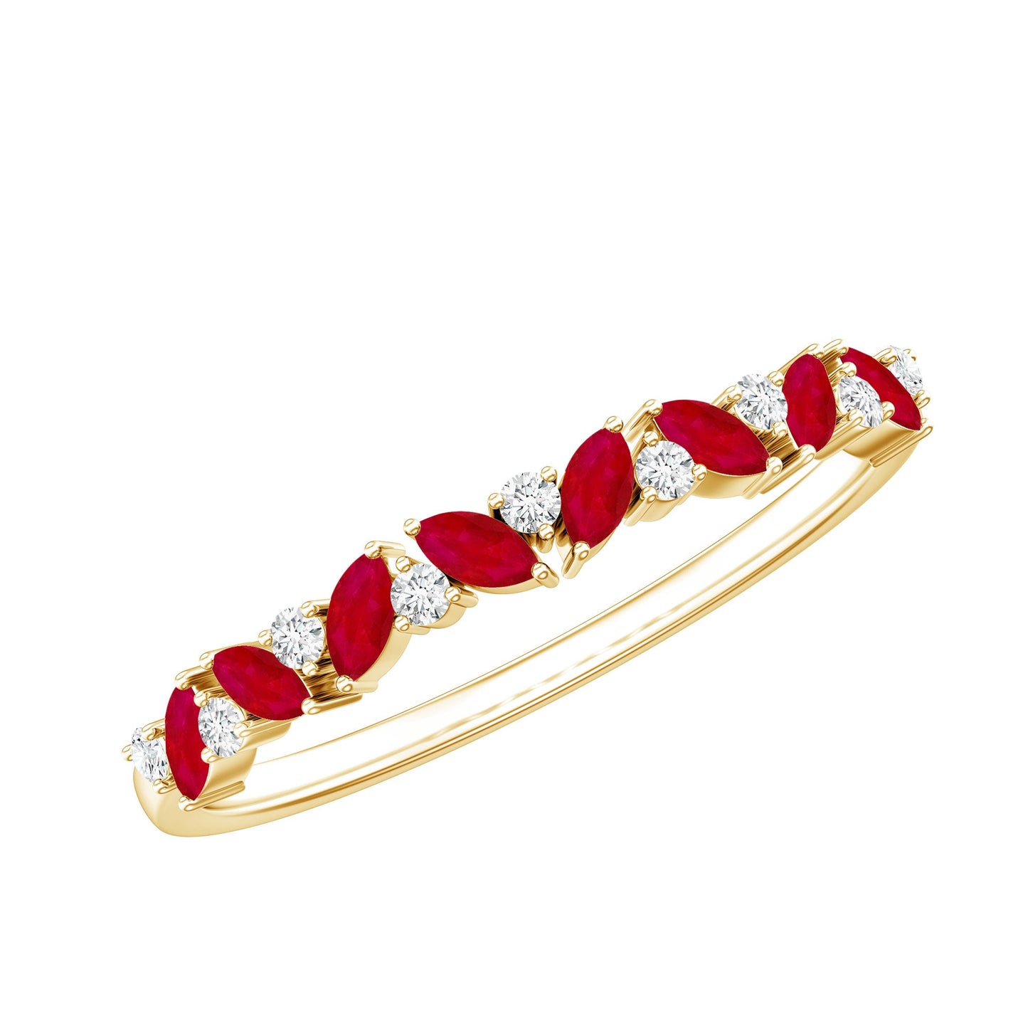 Natural Marquise Ruby Half Eternity Ring with Diamond