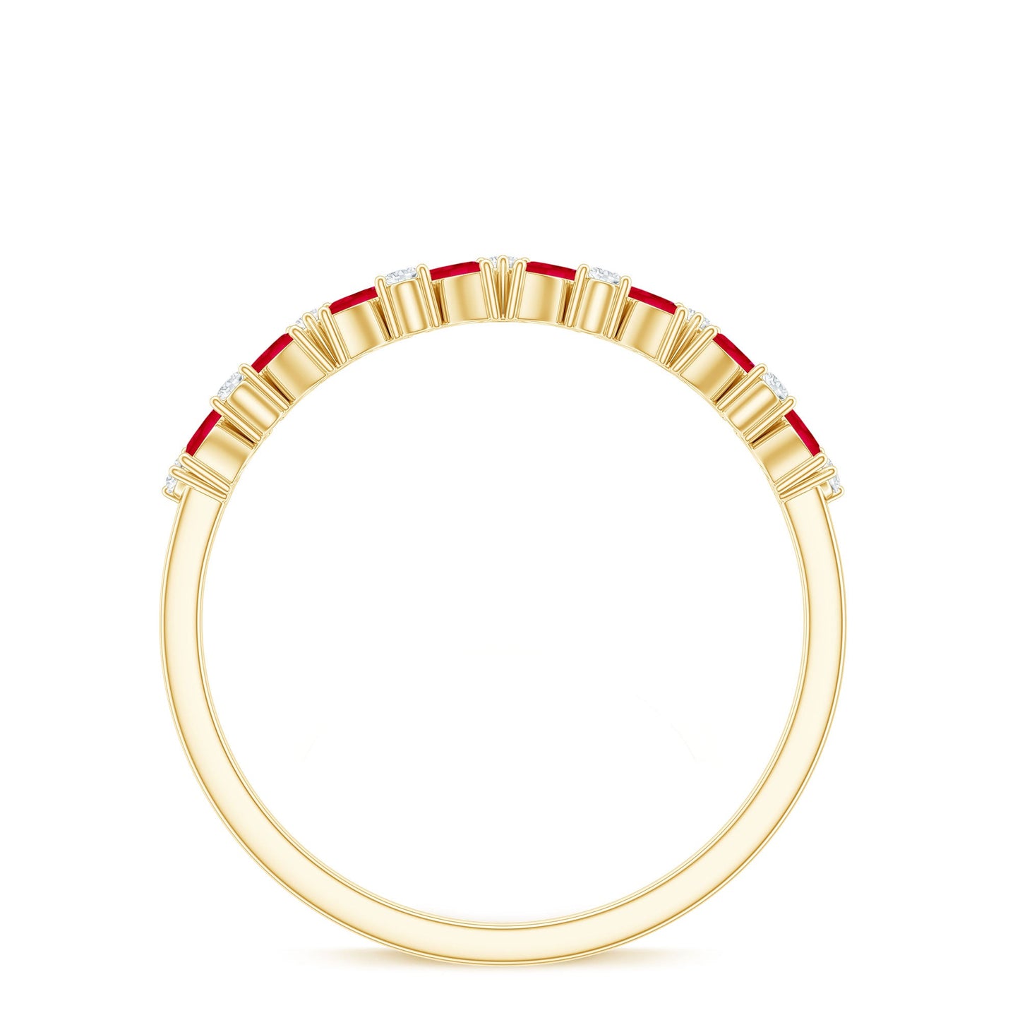 Natural Marquise Ruby Half Eternity Ring with Diamond