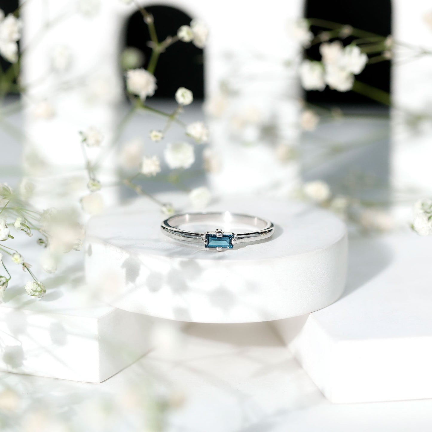 Baguette London Blue Topaz Solitaire Promise Ring
