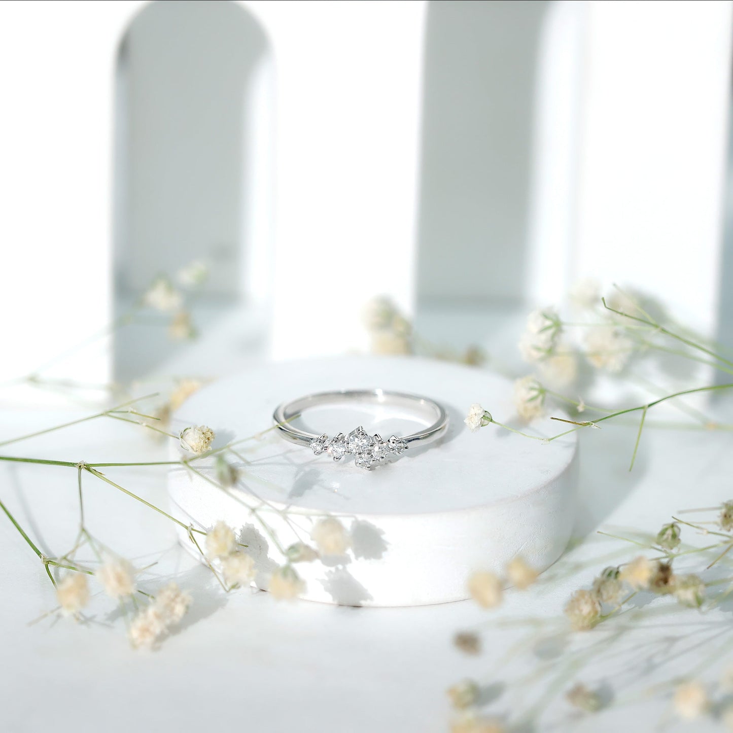 Certified Moissanite Cluster Promise Ring