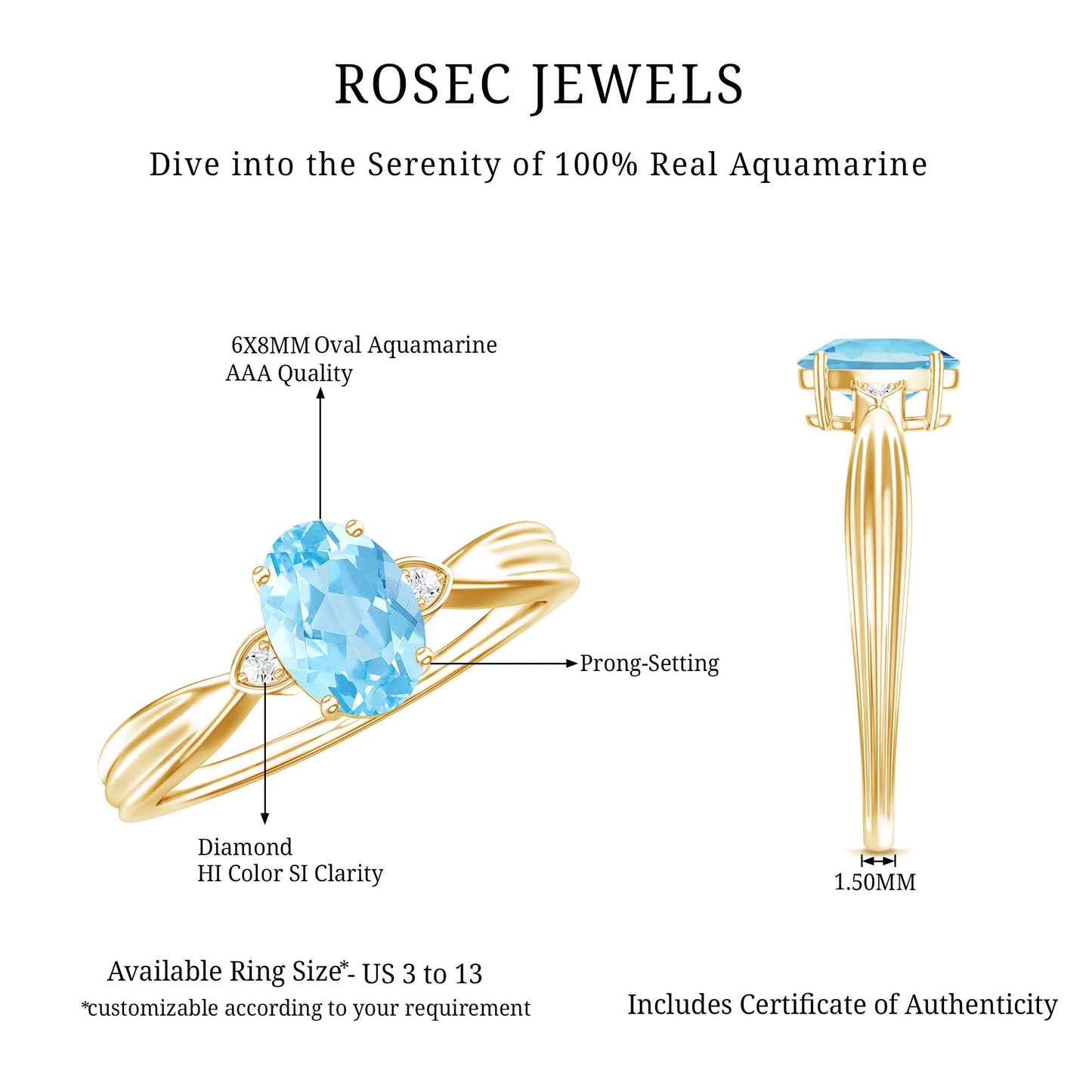 Certified Real Oval Aquamarine Engagement Ring for Women