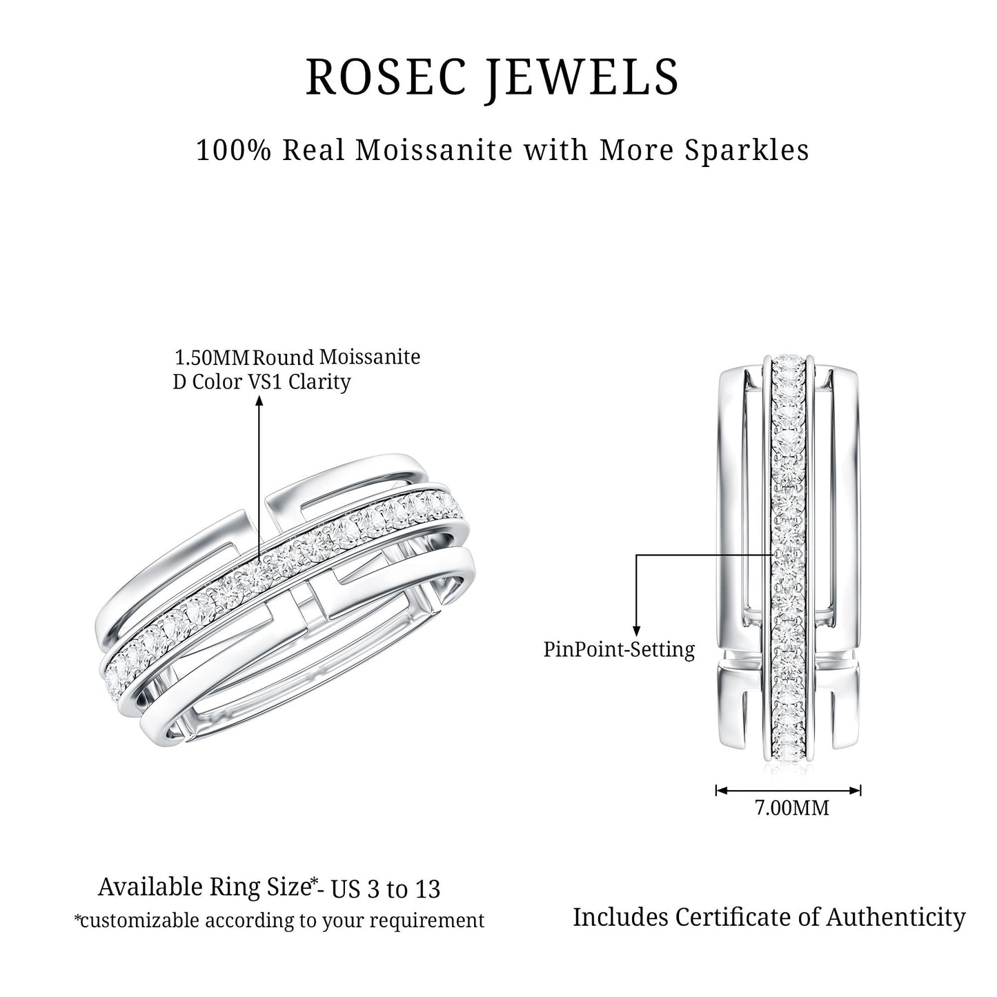 Moissanite Wedding Band in Pinpoint Setting
