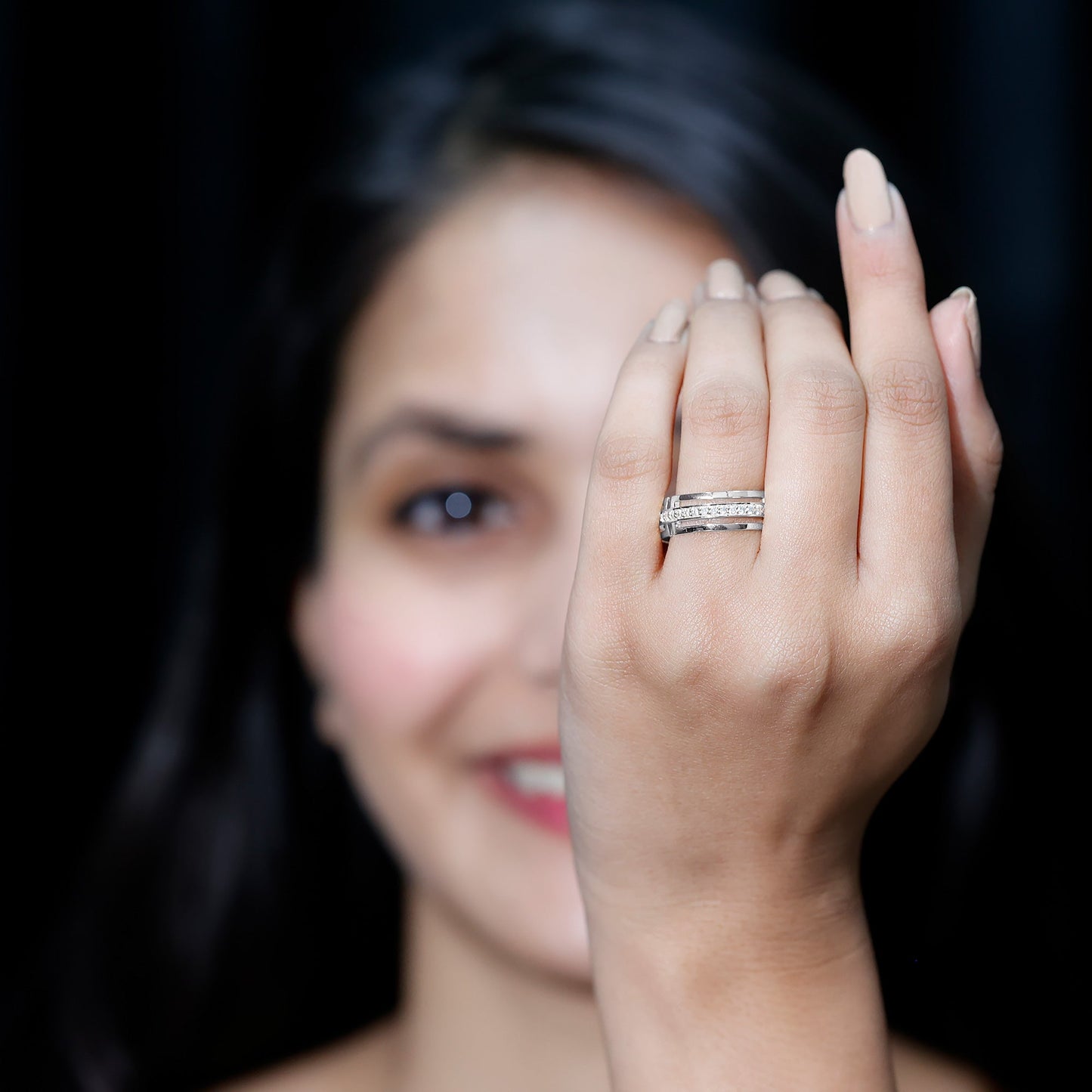 Moissanite Wedding Band in Pinpoint Setting