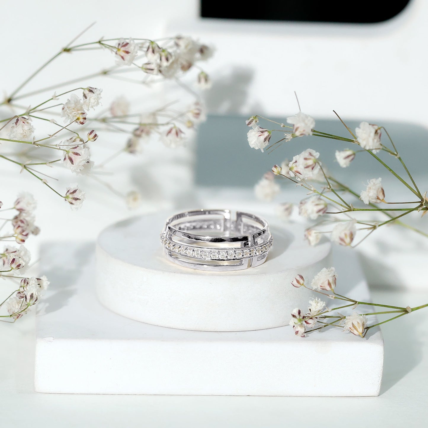 Moissanite Wedding Band in Pinpoint Setting