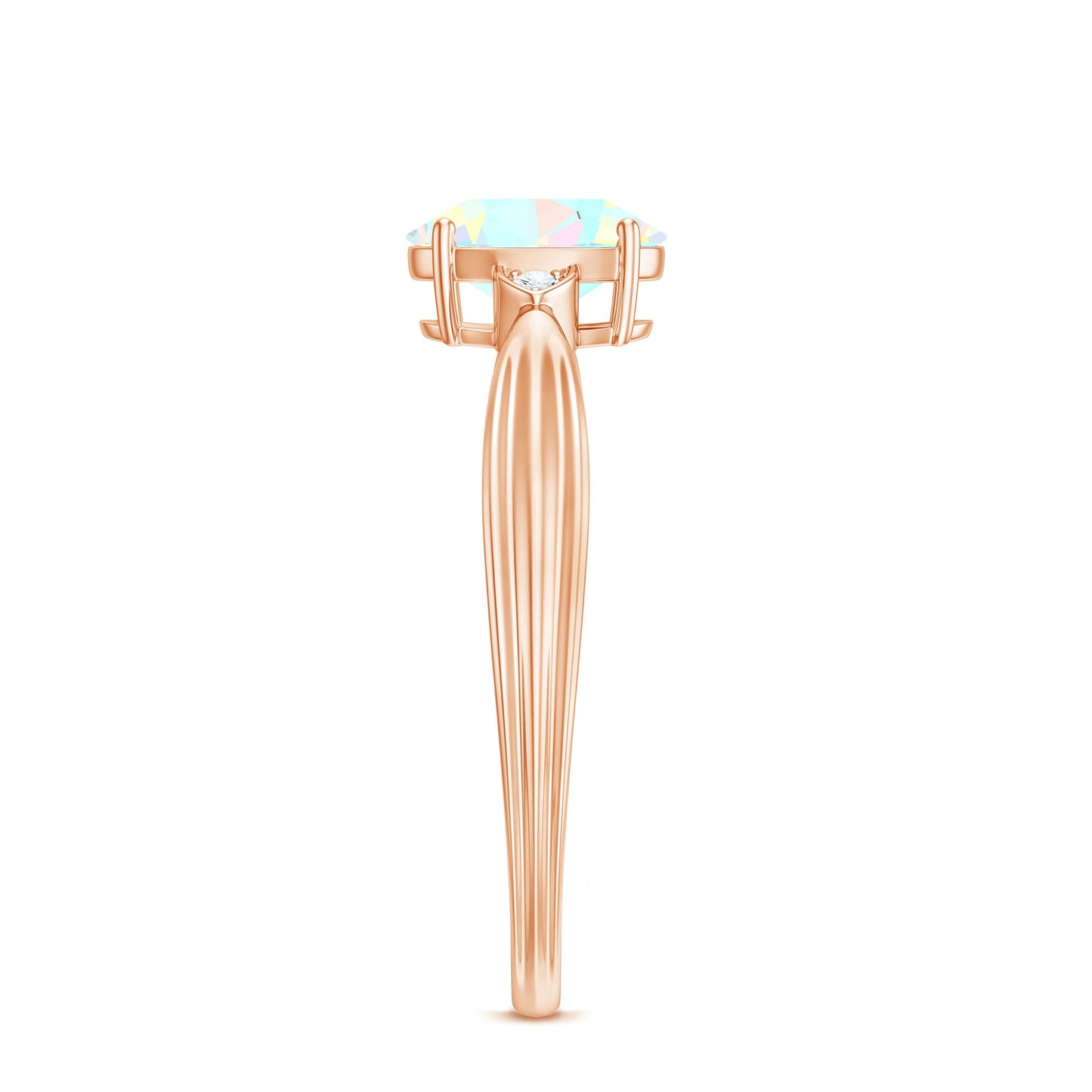 Natural Solitaire Ethiopian Opal Diamond Oval Engagement Ring With Pinched Shank