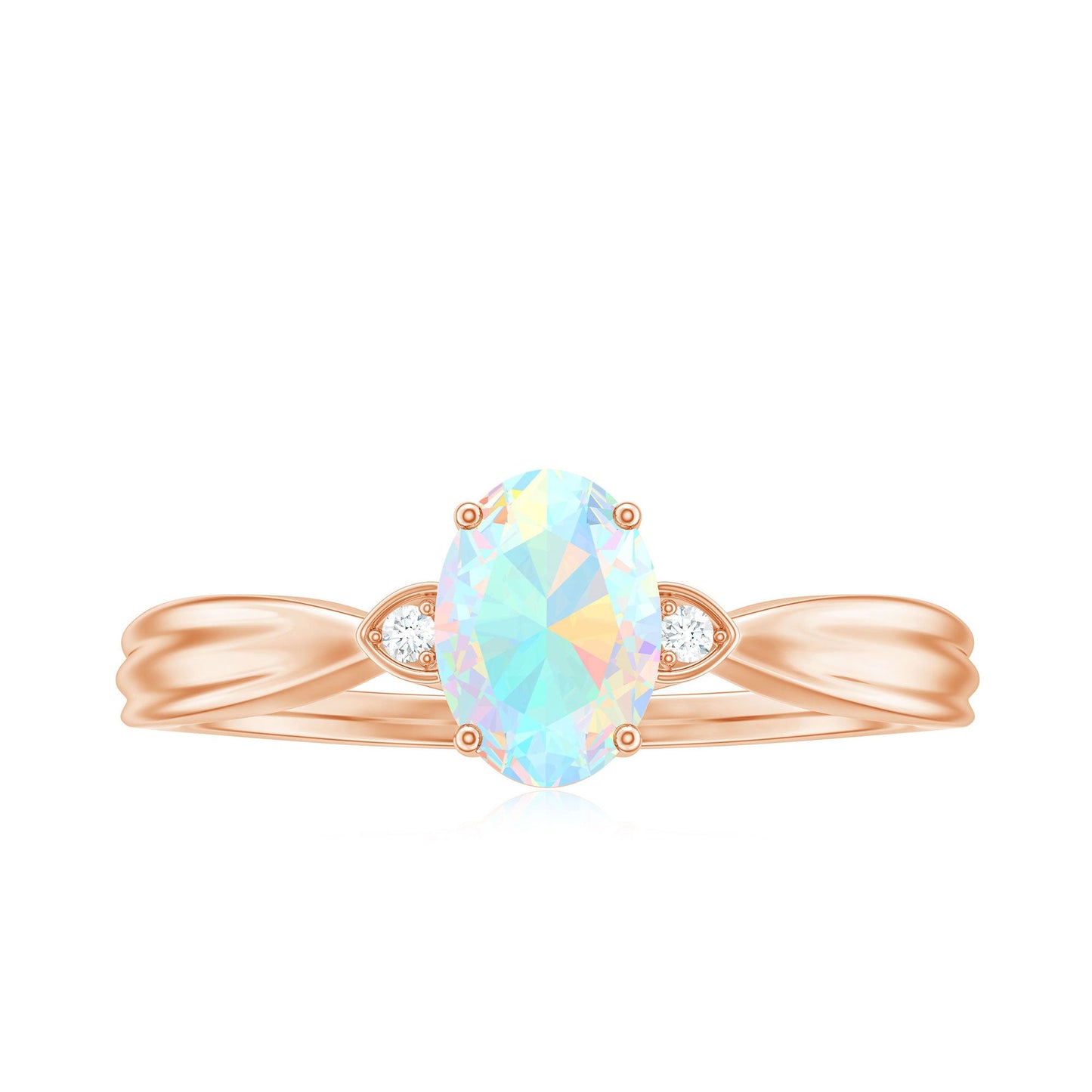 Natural Solitaire Ethiopian Opal Diamond Oval Engagement Ring With Pinched Shank