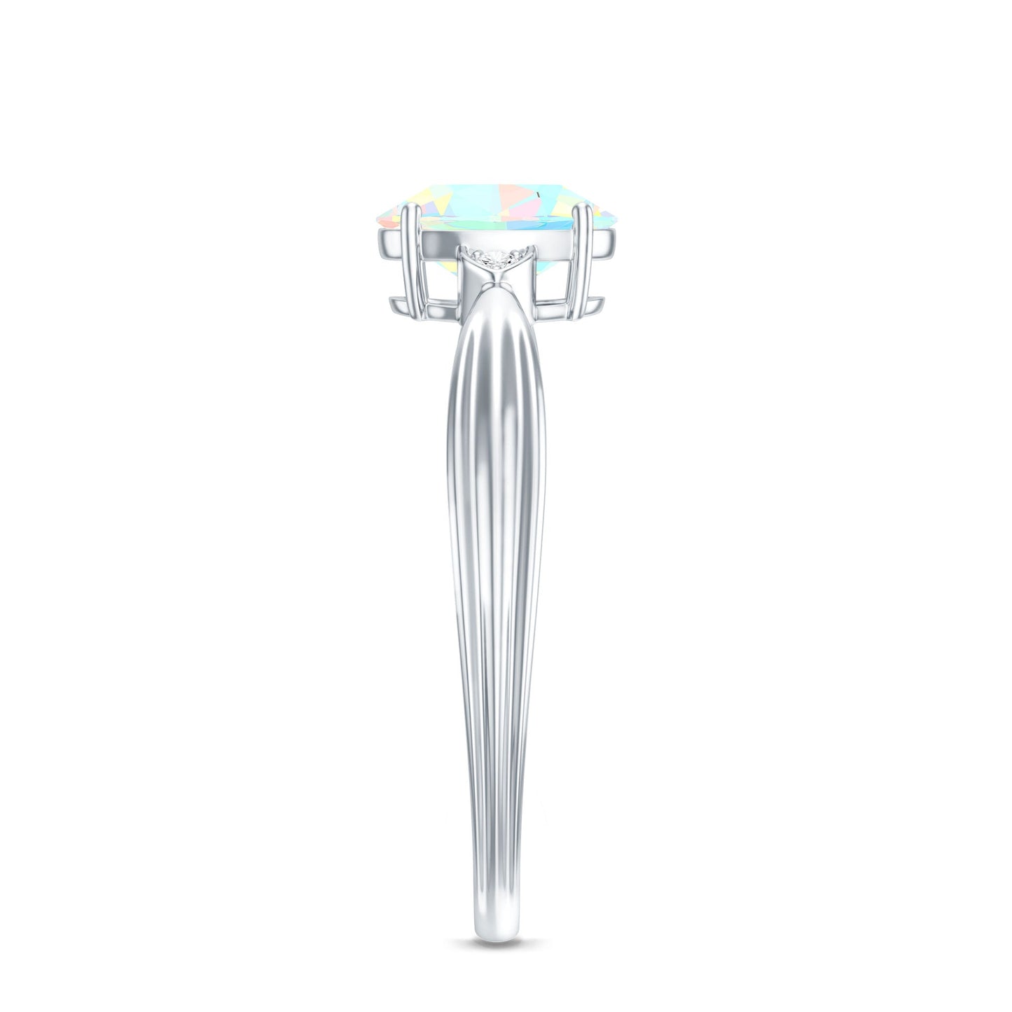 Natural Solitaire Ethiopian Opal Diamond Oval Engagement Ring With Pinched Shank