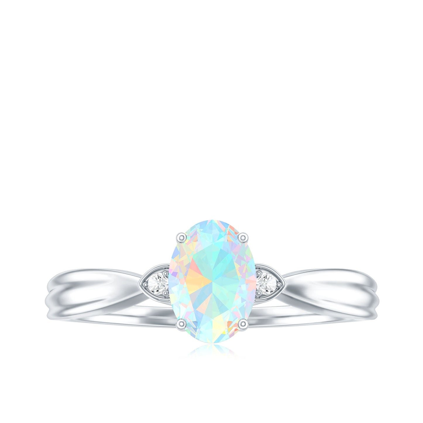 Natural Solitaire Ethiopian Opal Diamond Oval Engagement Ring With Pinched Shank