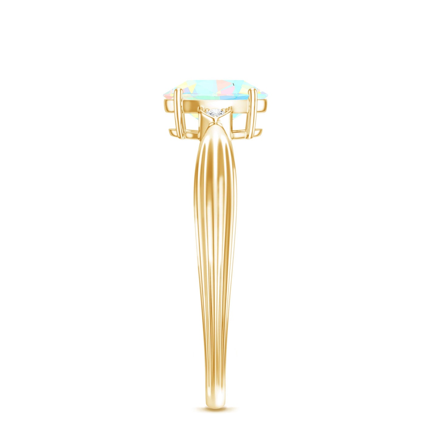 Natural Solitaire Ethiopian Opal Diamond Oval Engagement Ring With Pinched Shank