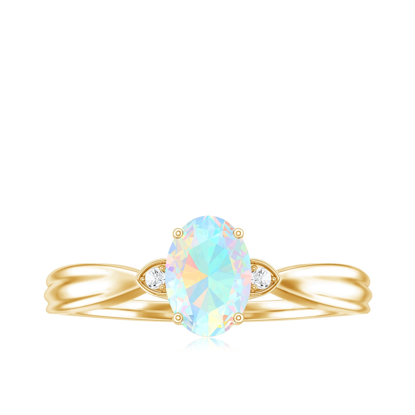 Natural Solitaire Ethiopian Opal Diamond Oval Engagement Ring With Pinched Shank