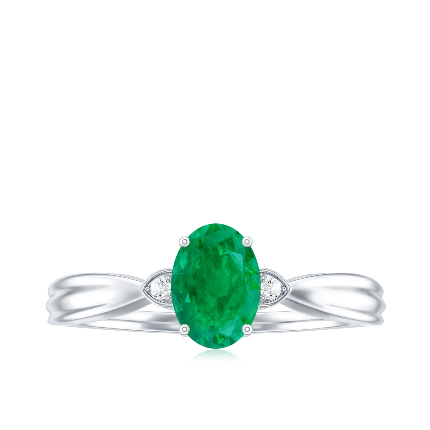 0.7 Carat Oval Cut Emerald Vintage Engagement Ring with Diamond
