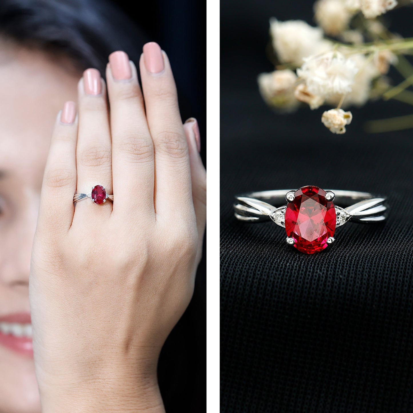 Oval Shaped 1.5 Carat Lab Created Ruby Solitaire Engagement Ring