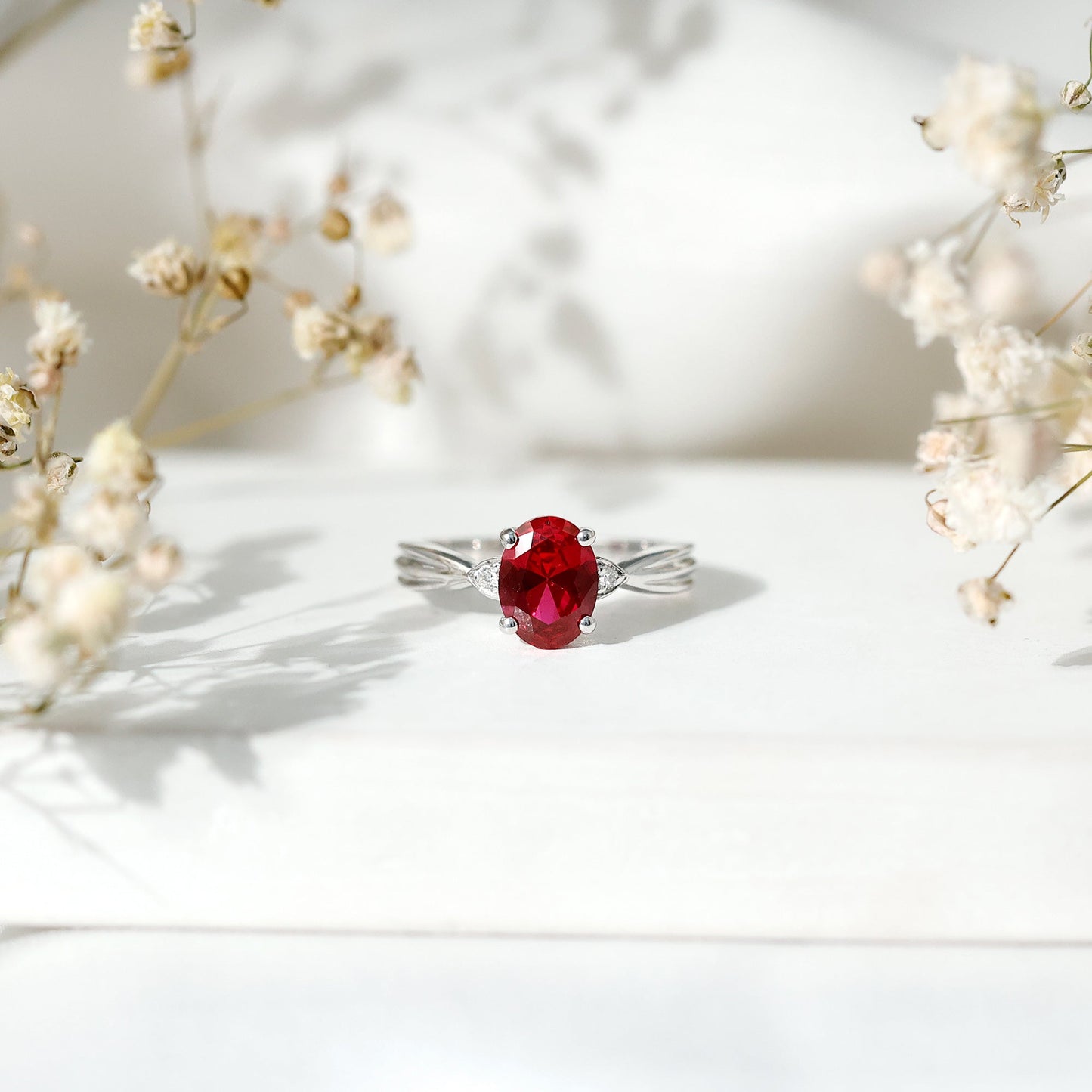Oval Shaped 1.5 Carat Lab Created Ruby Solitaire Engagement Ring