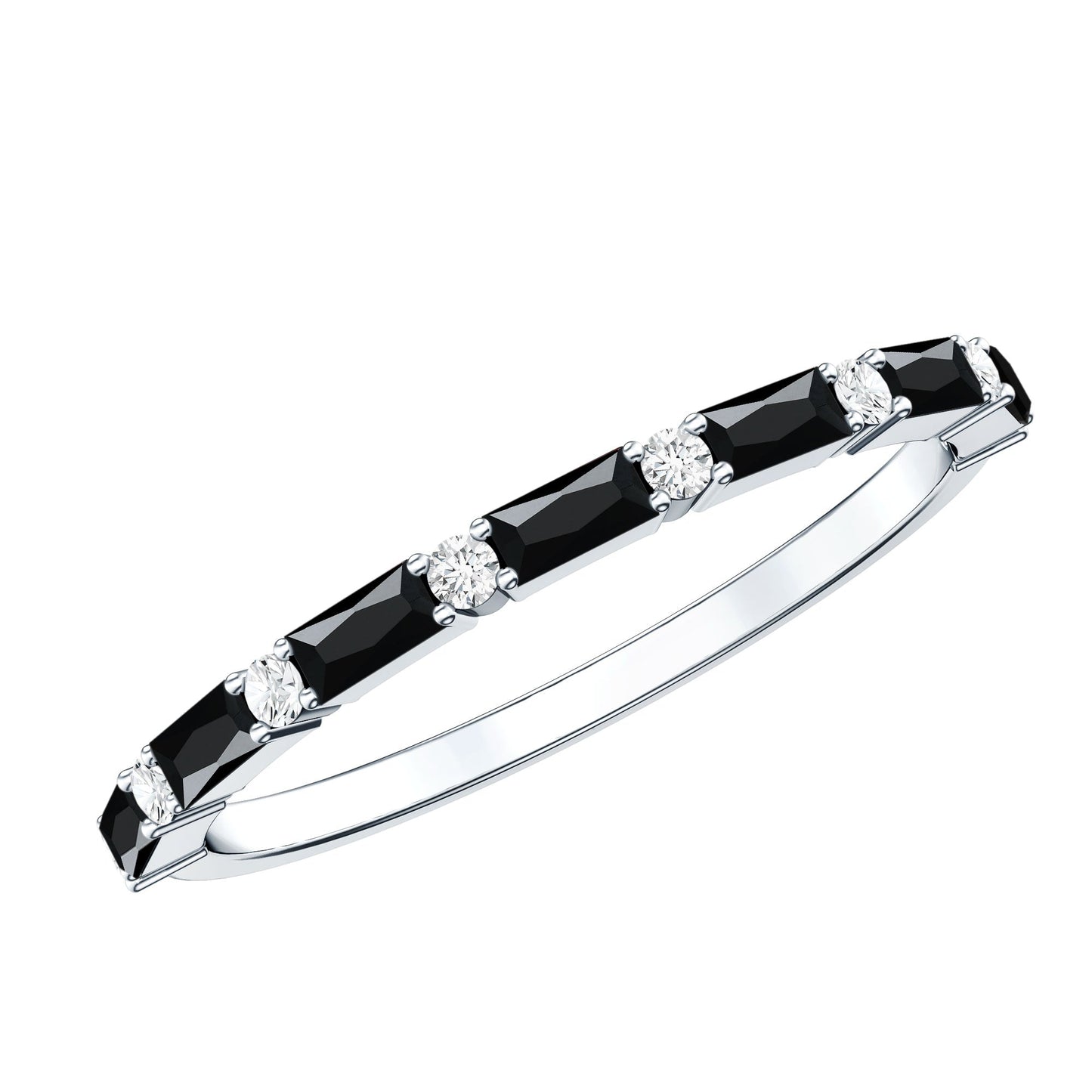 Certified Baguette Lab Grown Black and White Diamond Half Eternity Ring