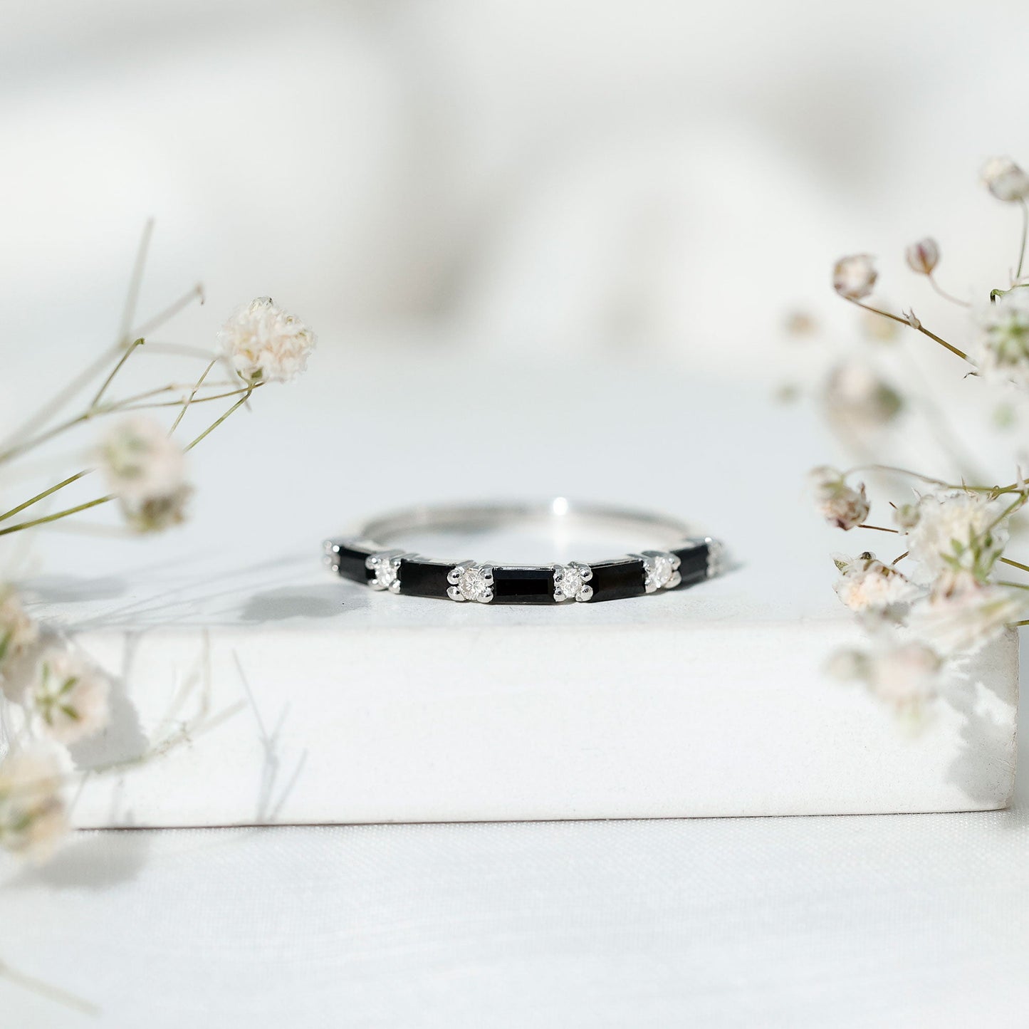 Certified Baguette Lab Grown Black and White Diamond Half Eternity Ring