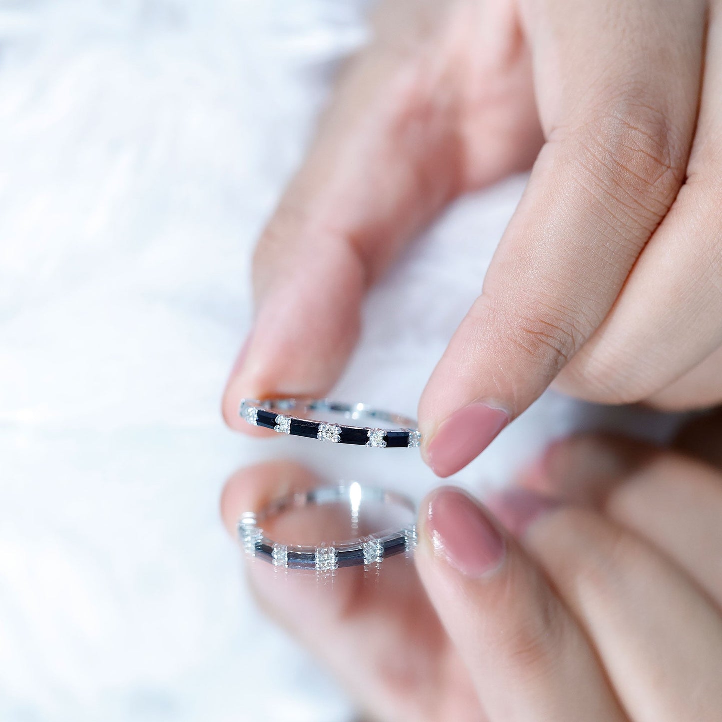 Certified Baguette Lab Grown Black and White Diamond Half Eternity Ring