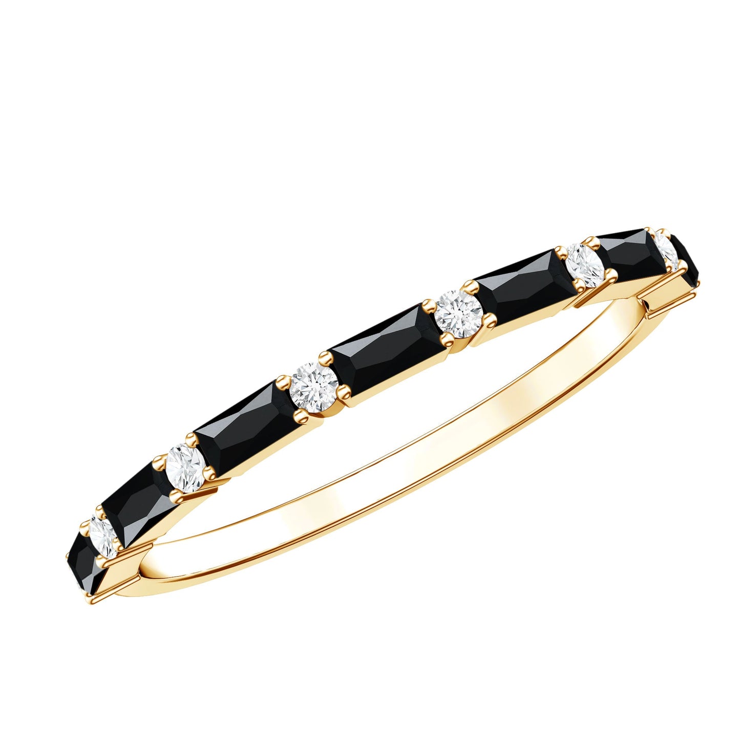 Certified Baguette Lab Grown Black and White Diamond Half Eternity Ring