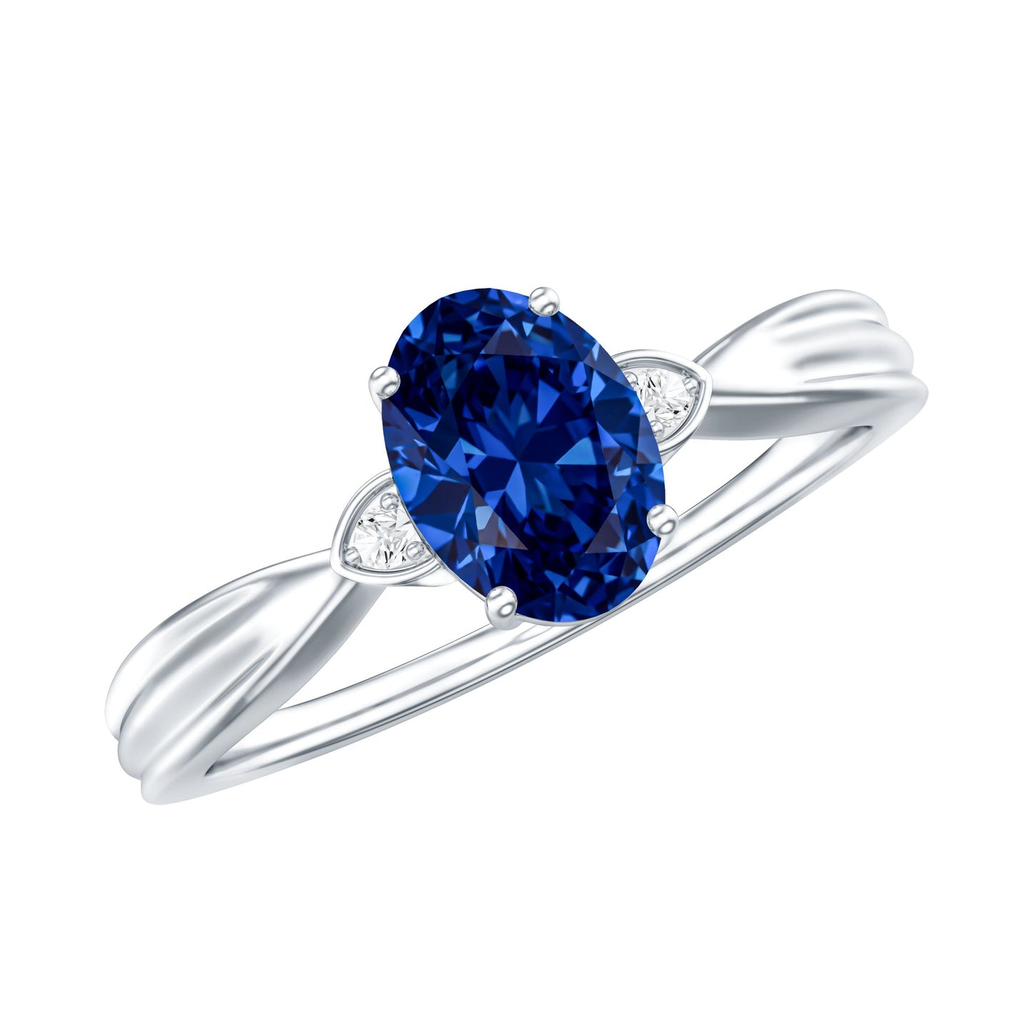 Certified 1 Carat Oval Lab Grown Blue Sapphire Solitaire Engagement Ring with Diamond