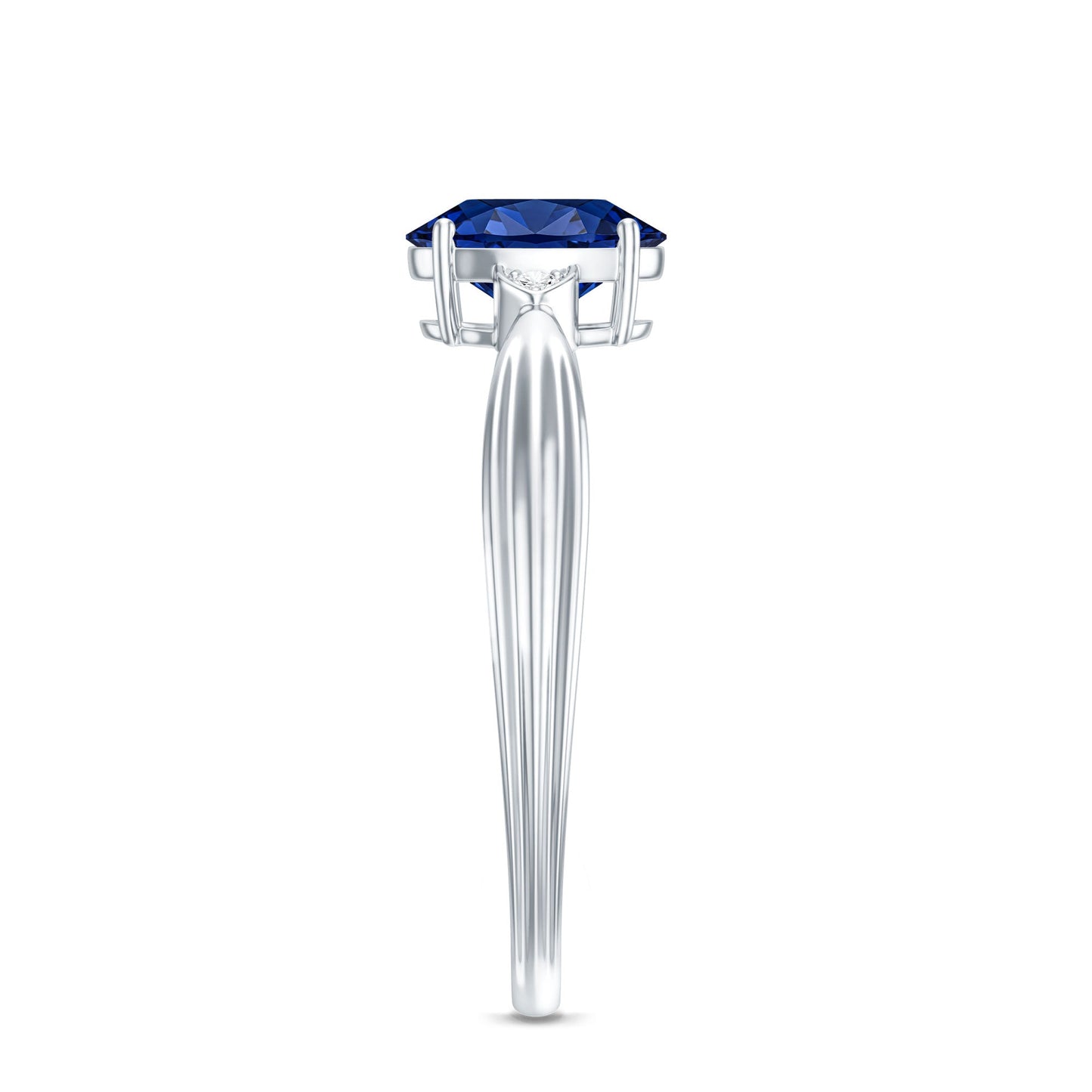 Certified 1 Carat Oval Lab Grown Blue Sapphire Solitaire Engagement Ring with Diamond
