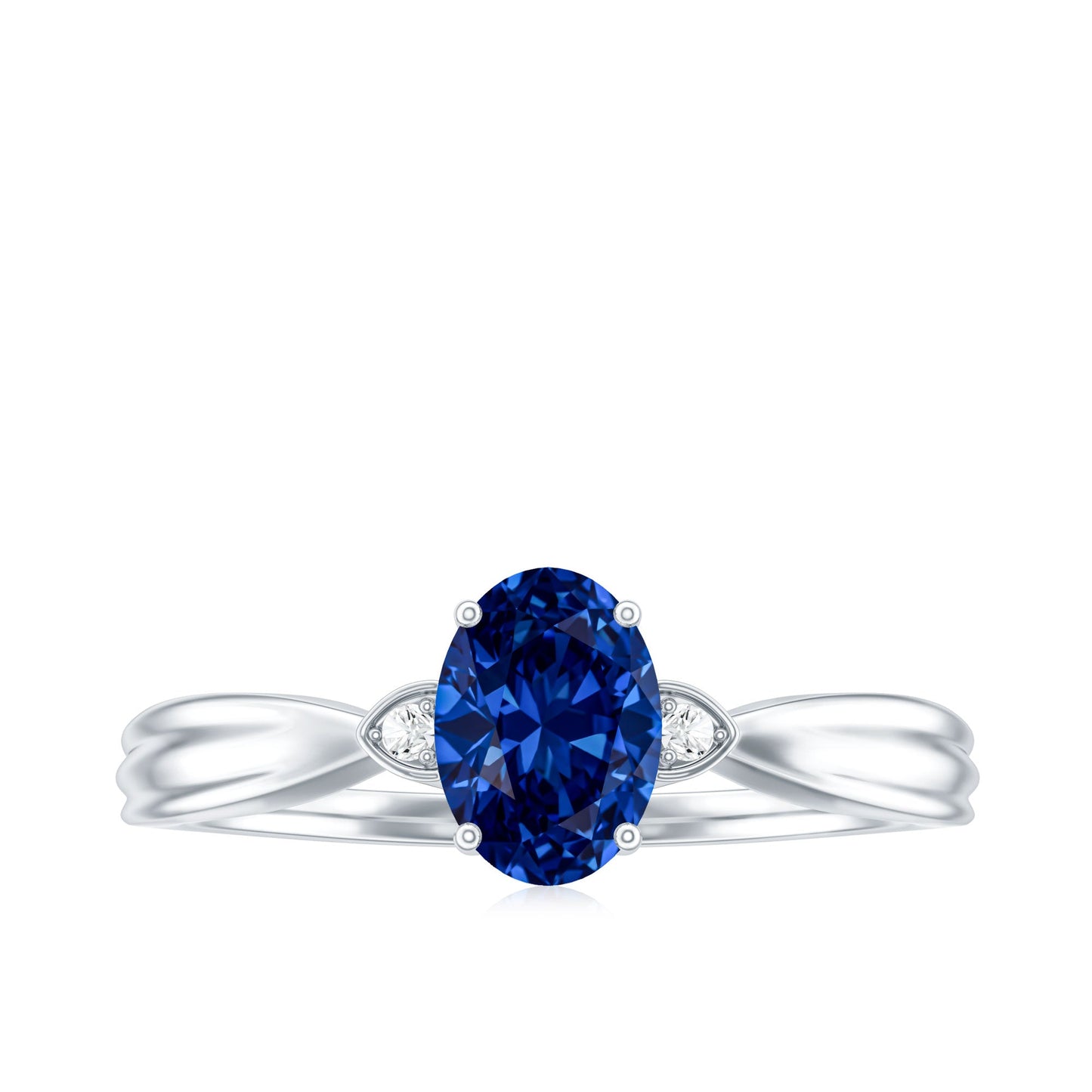 Certified 1 Carat Oval Lab Grown Blue Sapphire Solitaire Engagement Ring with Diamond